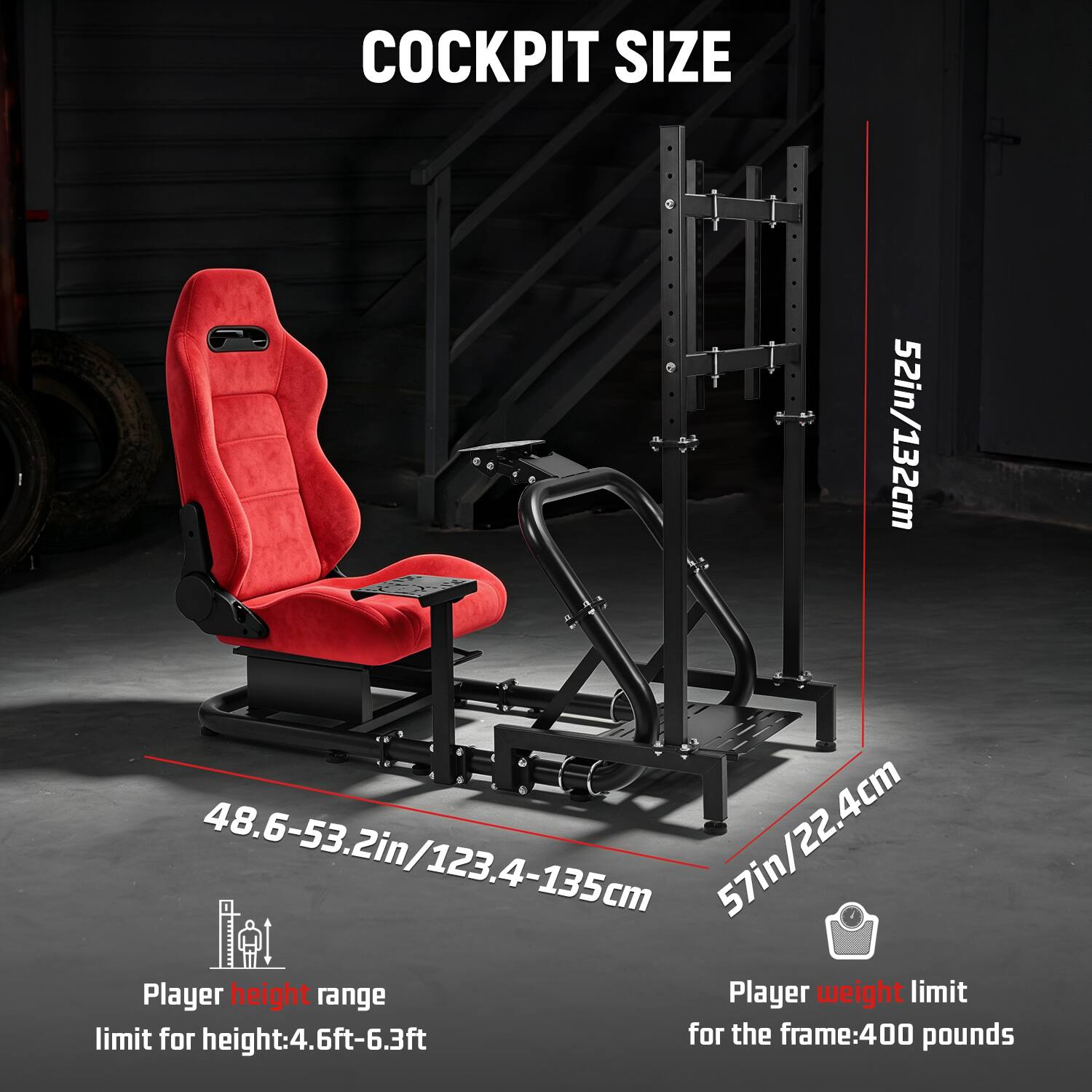 Dardoo Racing Simulator Cockpit with Display Stand and Red Suede Seats ...