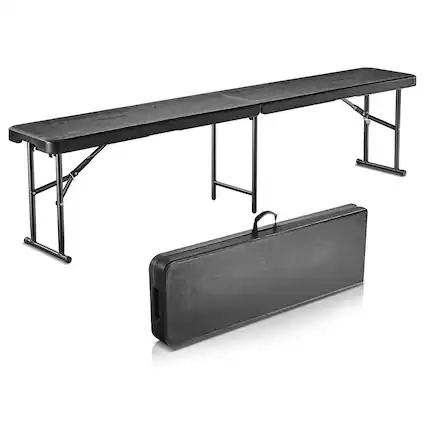 Front. VEVOR - Plastic Folding Bench, 6 ft Portable Bench for Indoor/Outdoor Picnic Party Patio Camping Dining - Black.