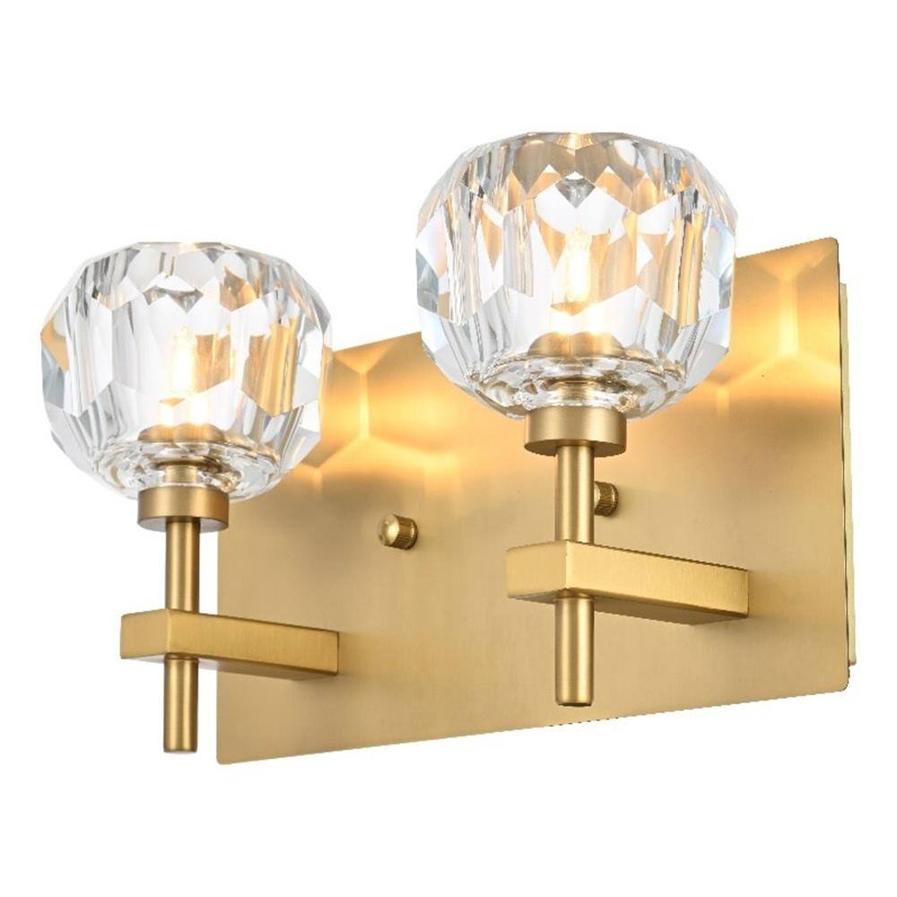 Angle. Elegant Lighting - Graham 2-Light Modern Crystal Wall Sconce - Gold.