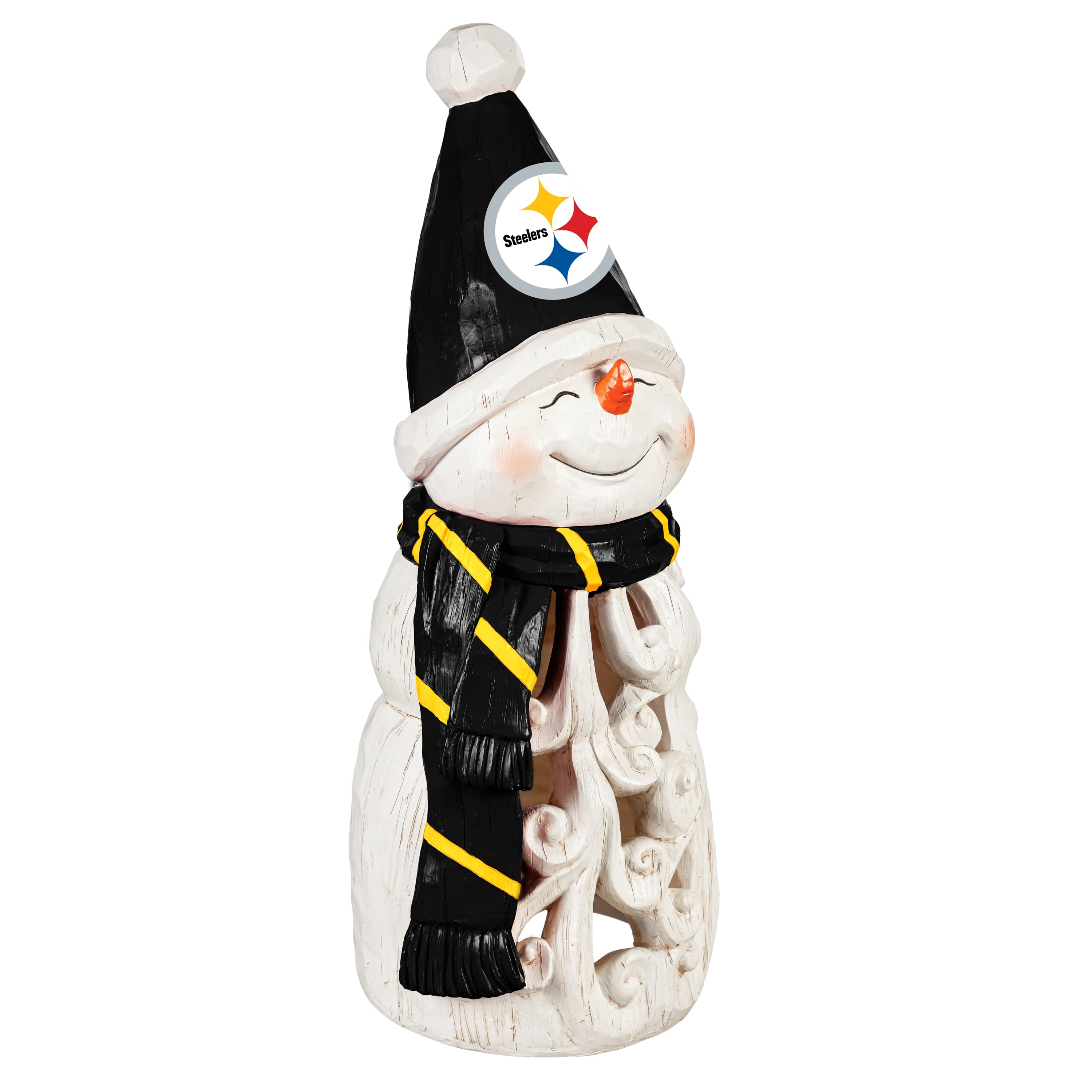 Front. Evergreen Enterprises - Pittsburgh Steelers 26" LED Snowman Garden Statue - White.