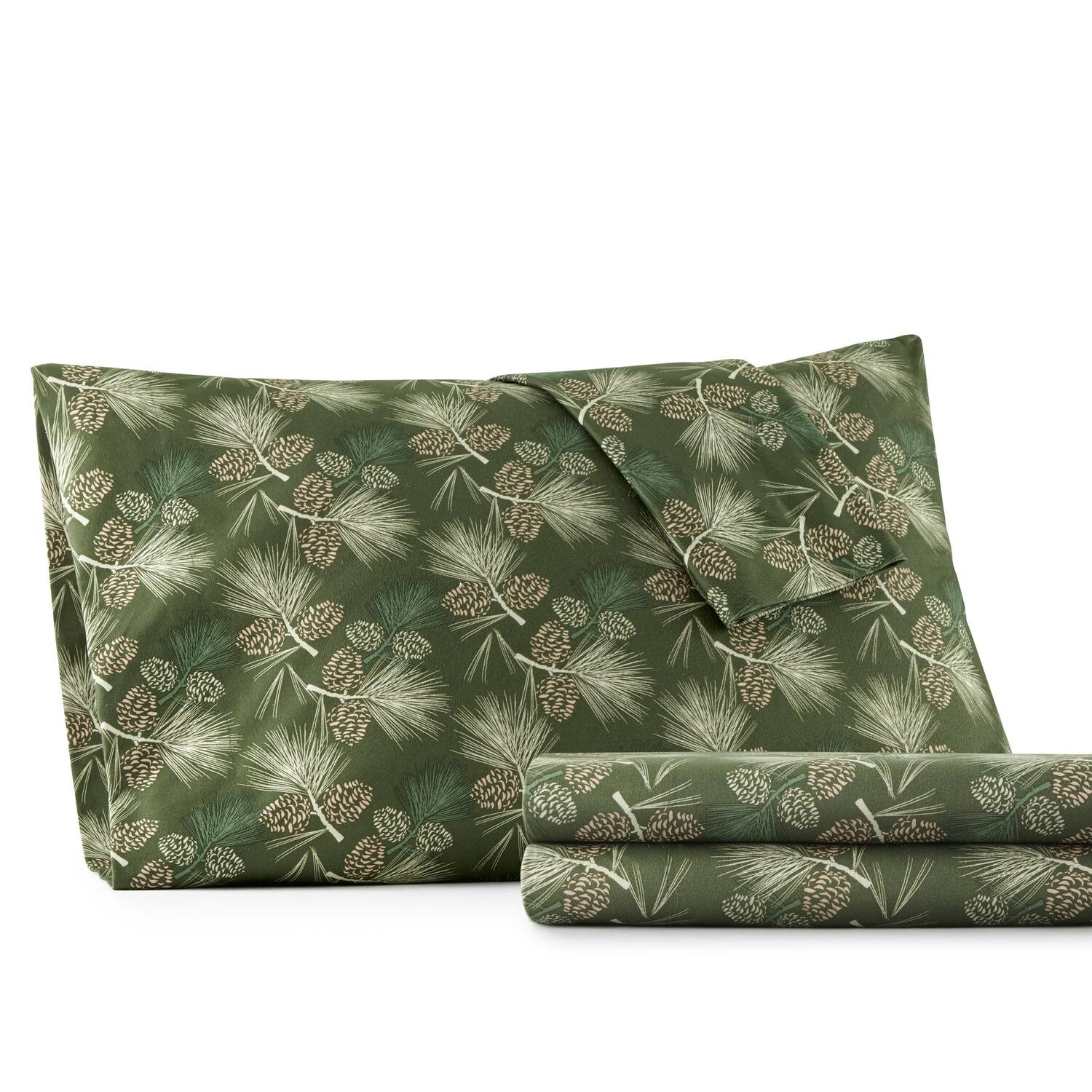 Front. Shavel Home Products - Shavel 100% Polyester Luxury Micro Flannel Printed Deep-Pocket Pines Sheet Set Full Green - Green.