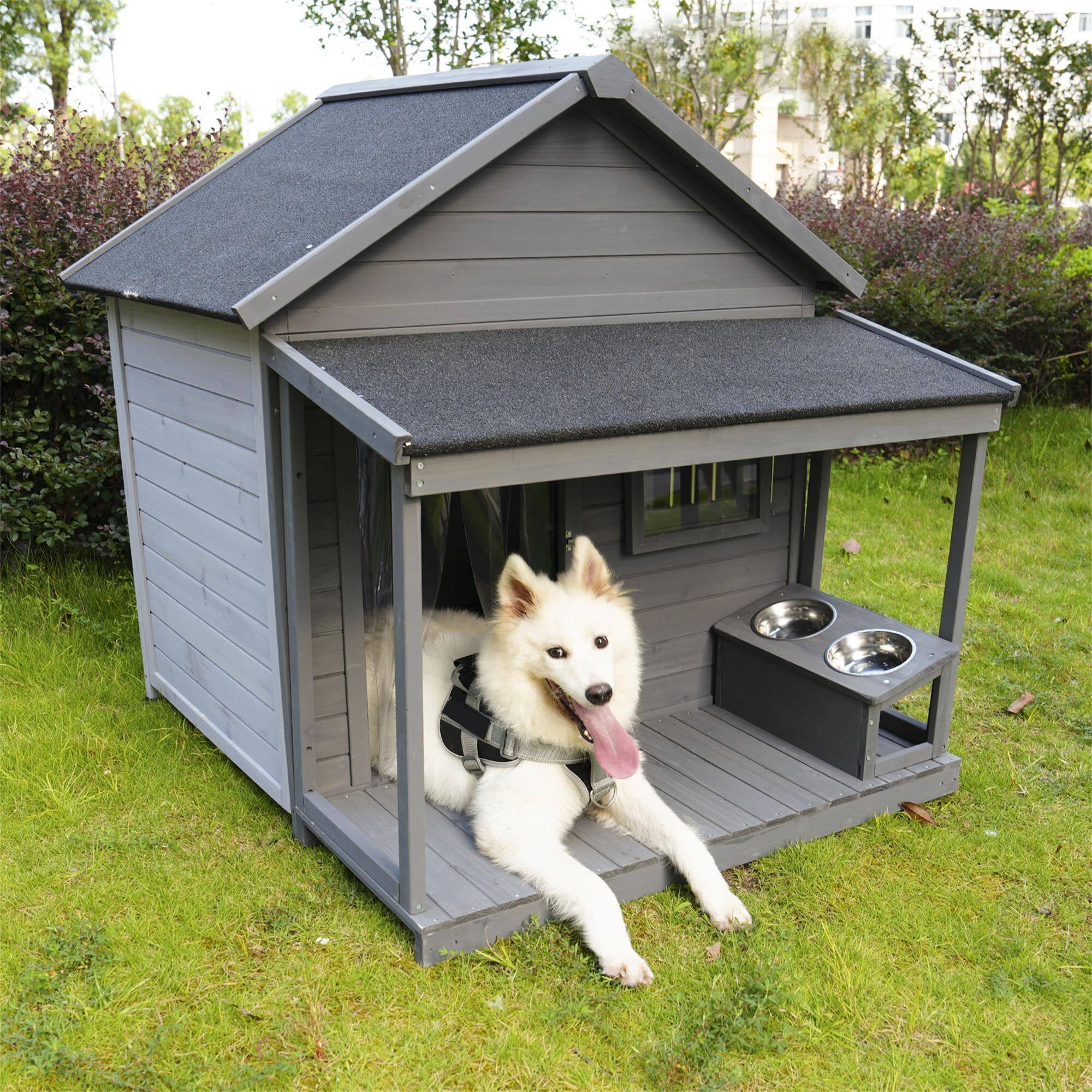Alt View 2. Pefilos - 44" Outdoor Dog House, Waterproof Puppy Shelter with Elevated Floor, Kennel for Small Dogs with Cleaning Mat.