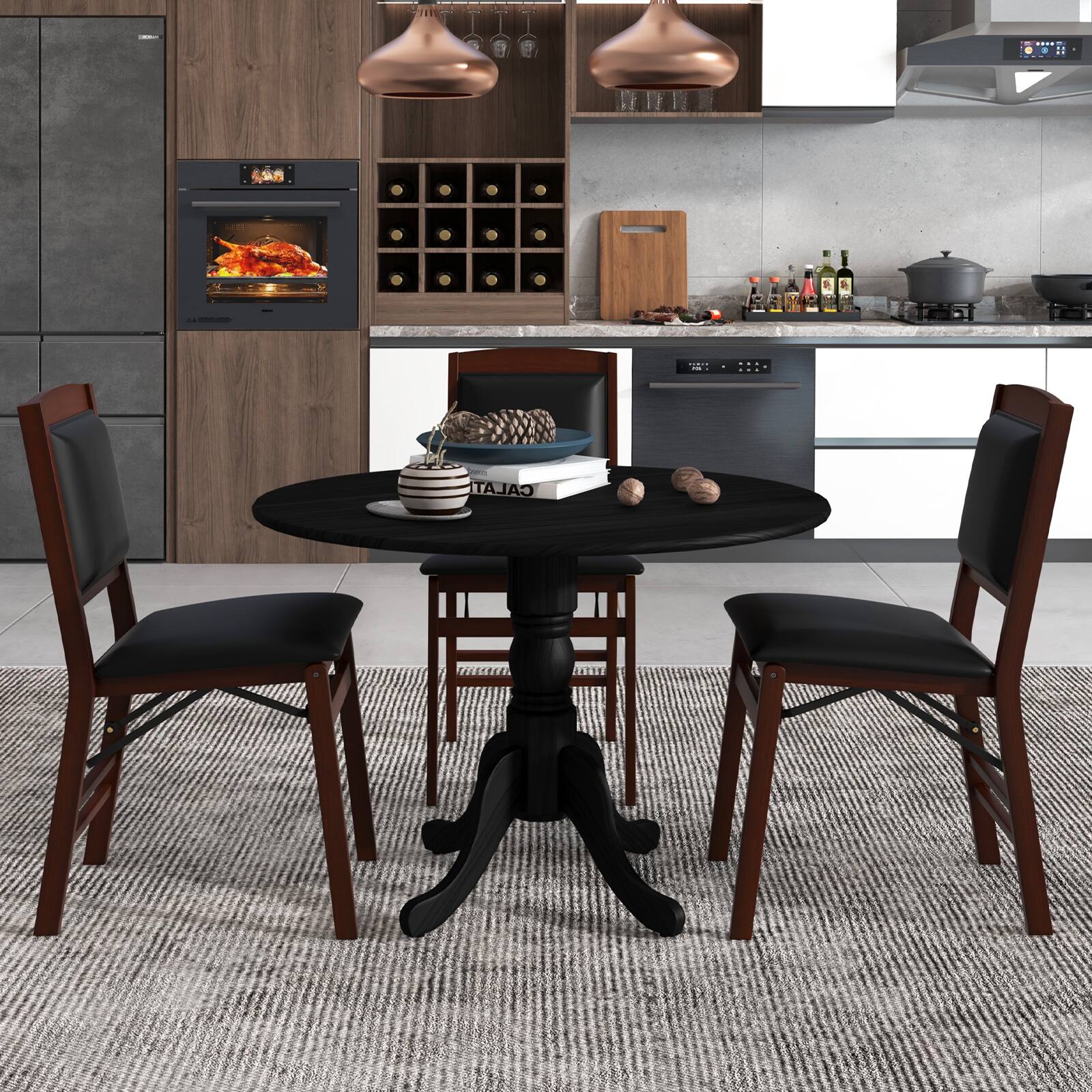 Alt View 8. Ecooso - Wooden Round Dining Table with Trestle Base, Durable Dining Desk for Dining Room or Living Space - Black.