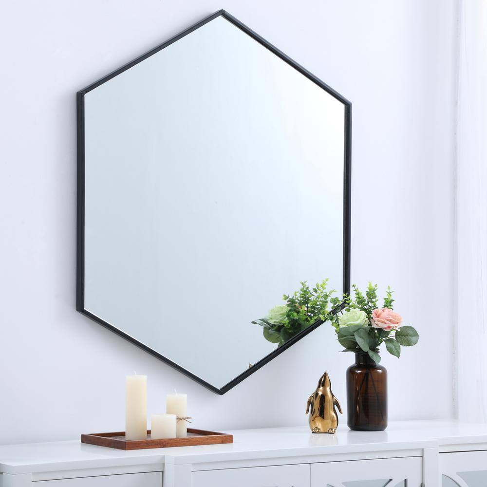 Alt View 10. Elegant Decor - Metal frame hexagon mirror 38 inch in Black - Black.