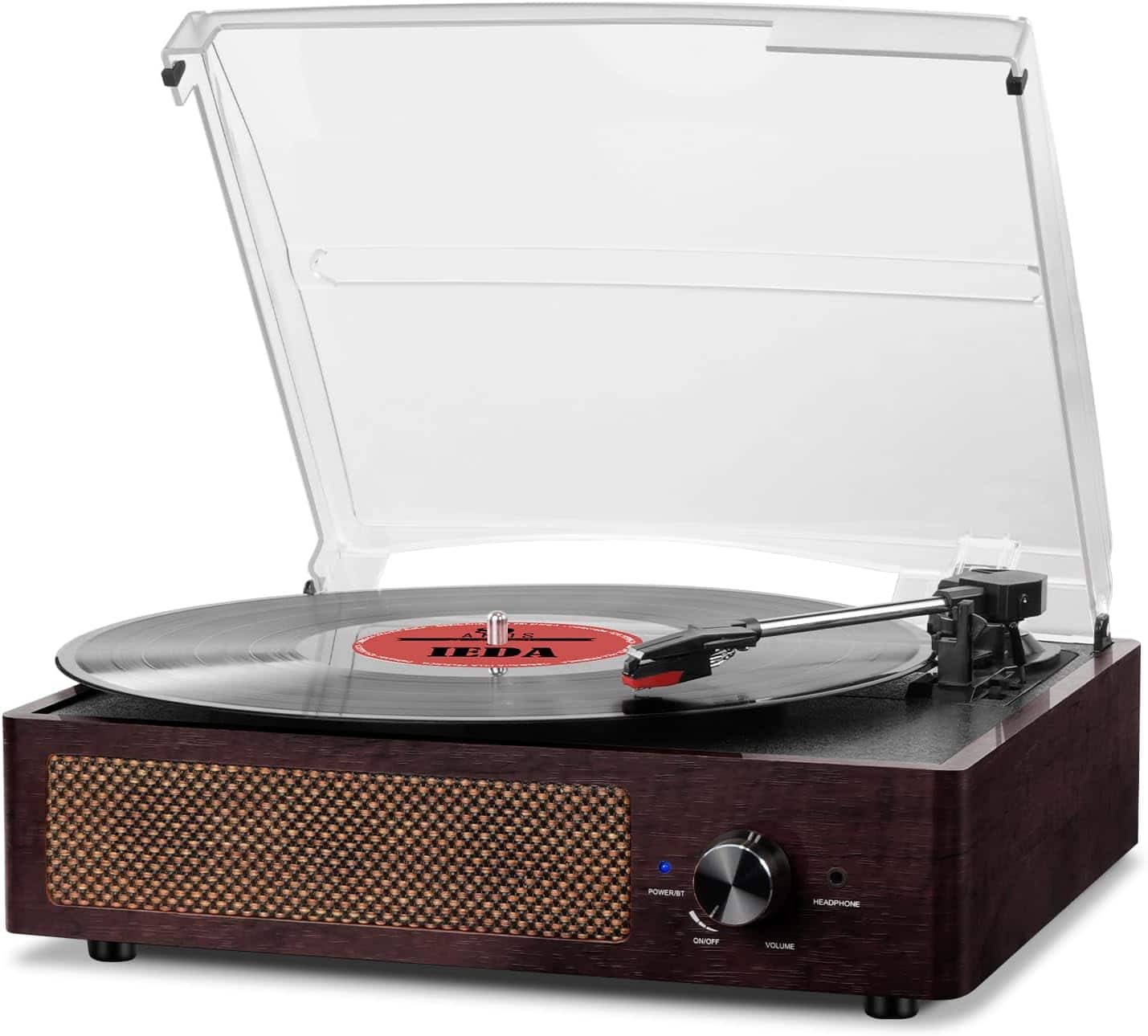Vulpecula Spade - Vinyl Record Player Turntable with Built-in Bluetooth Receiver & 2 Stereo Speakers - Brown