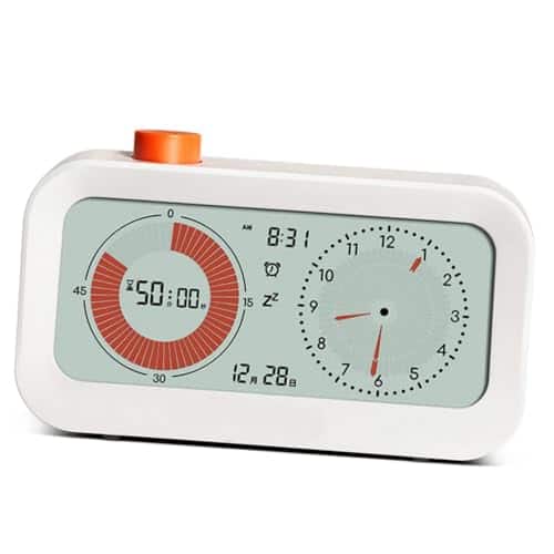 Auledio - Digital timer with clock, date, and alarm functions; visual timer; 60-minute countdown (forward/reverse) - White
