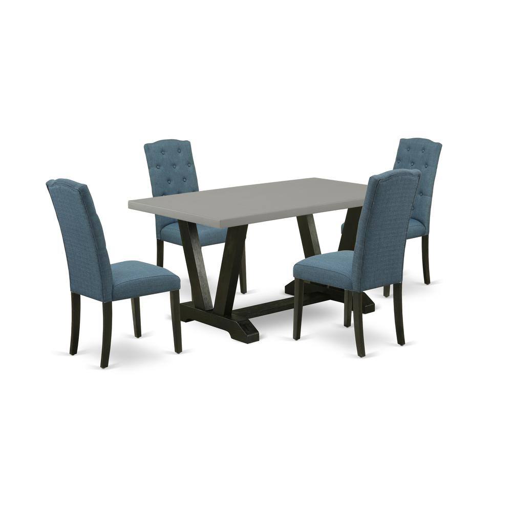 Left. East West Furniture - East West Furniture V696CE121-5 5-Pc Dinette Room Set - 4 Padded Parson Chairs and 1 Modern Rectangular Cement Kitchen - Multi-Color.