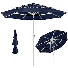Best Choice Products - 10ft 3-Tier Patio Umbrella White Pole, Outdoor Market Umbrella Steel Pole - Navy - Navy Blue