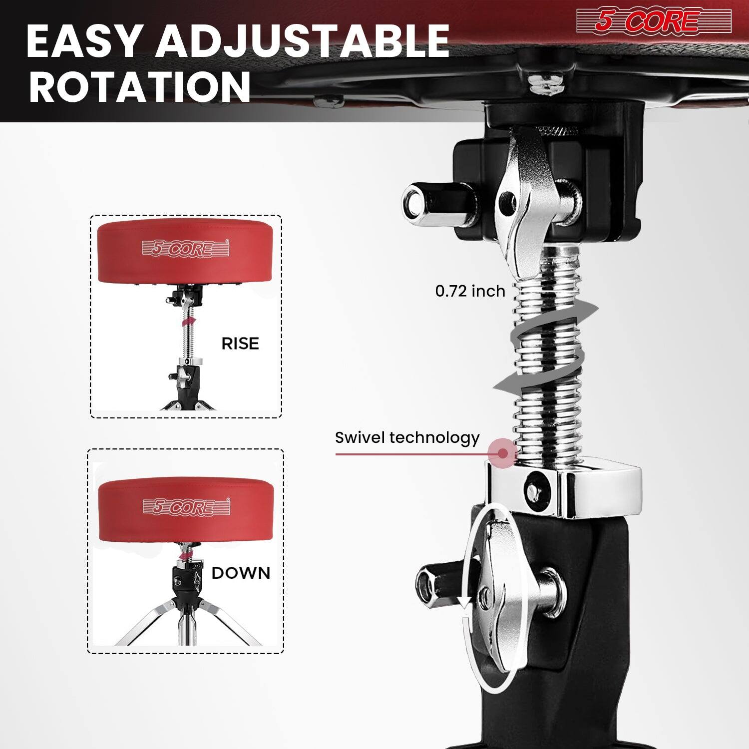 EASY ADJUSTABLE ROTATION

5 CORE

0.72 inch RISE

Swivel technology

RISE

DOWN
