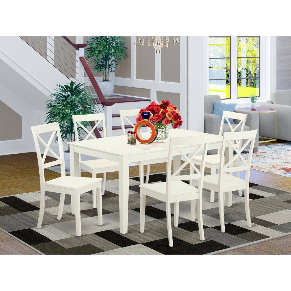 Left. East West Furniture - Dining Room Set Linen White - Brown.