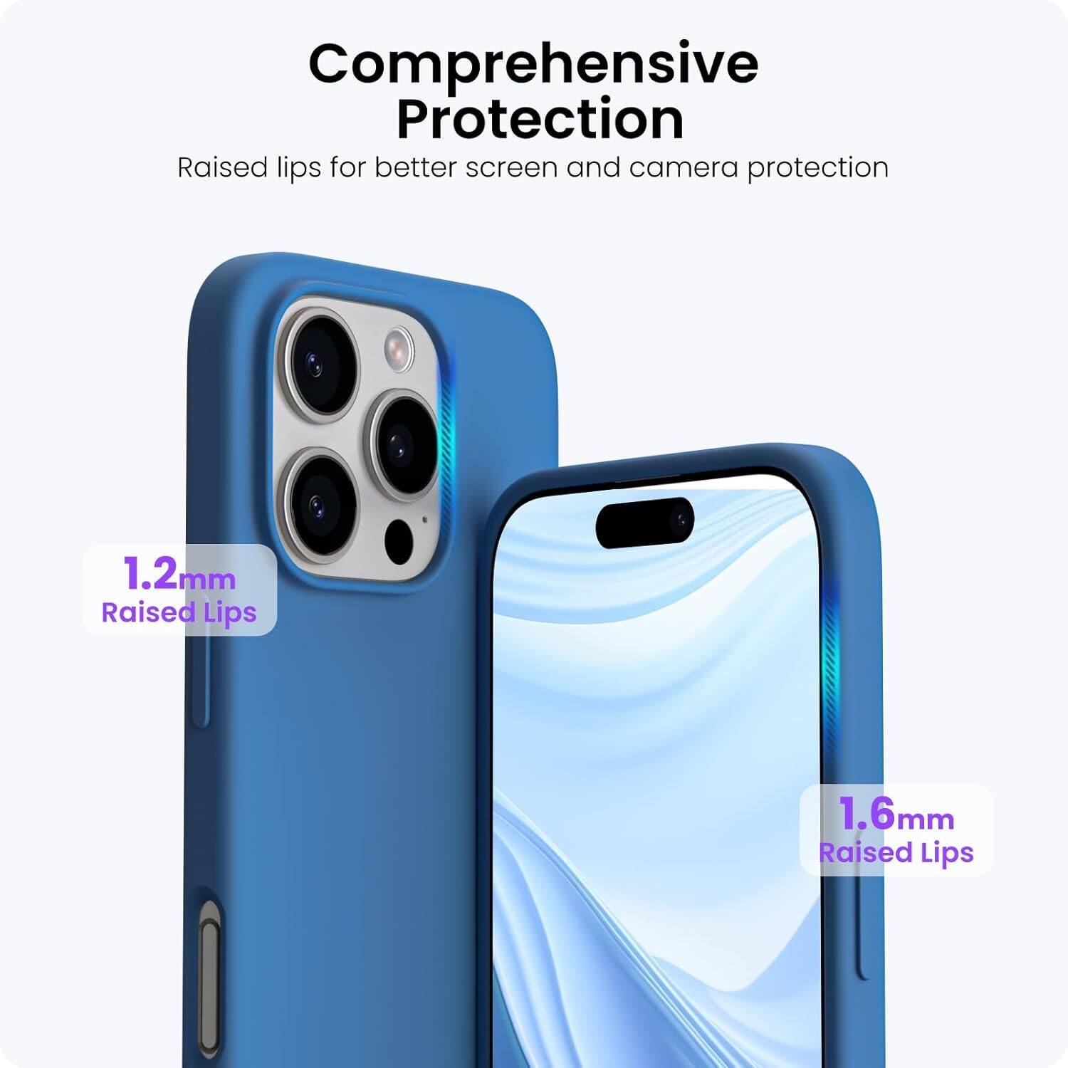 Comprehensive Protection
Raised lips for better screen and camera protection
1.2mm Raised Lips
1.6mm Raised Lips