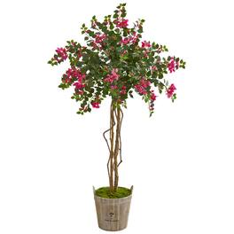 BreeBe - 6' Bougainvillea Artificial Tree in Farmhouse Planter - Pink, Green