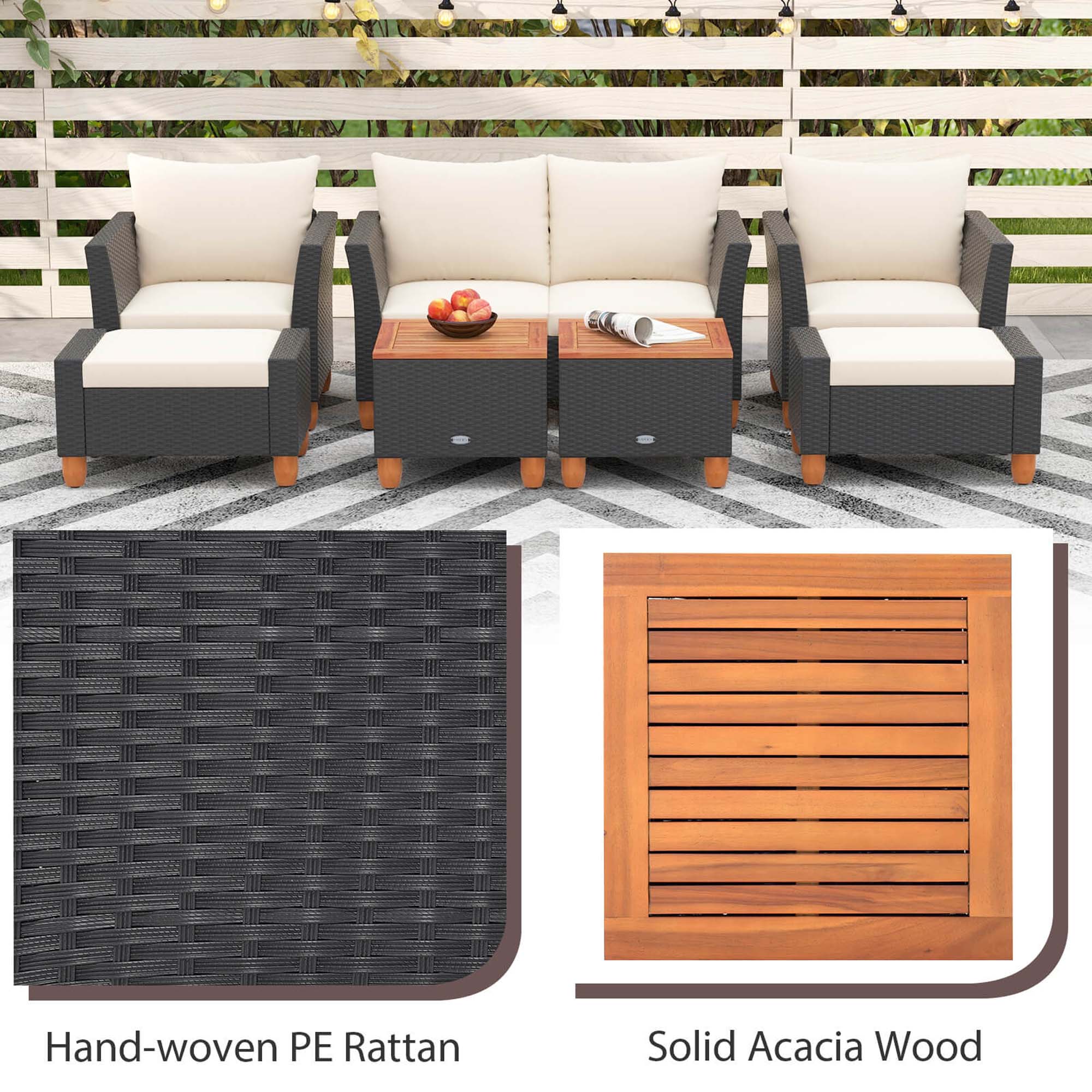 Hand-woven PE Rattan Solid Acacia Wood