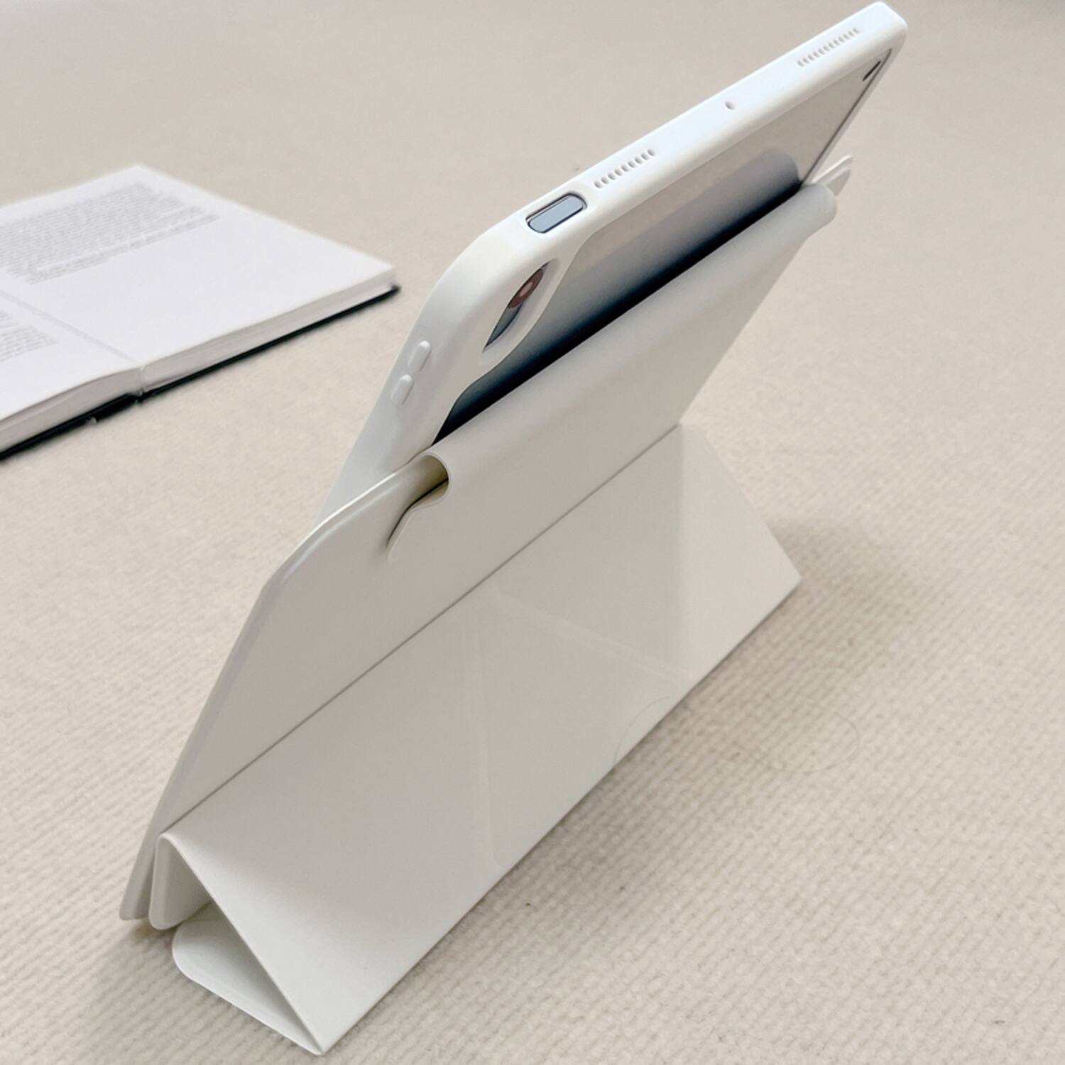 Left. Dteck - for Apple iPad (A16) 11" 2025 & iPad  10th Gen 2022 Premium Vegan Leather Folio Case,Y-Fold Magnetic Closure Flip Cover - White.
