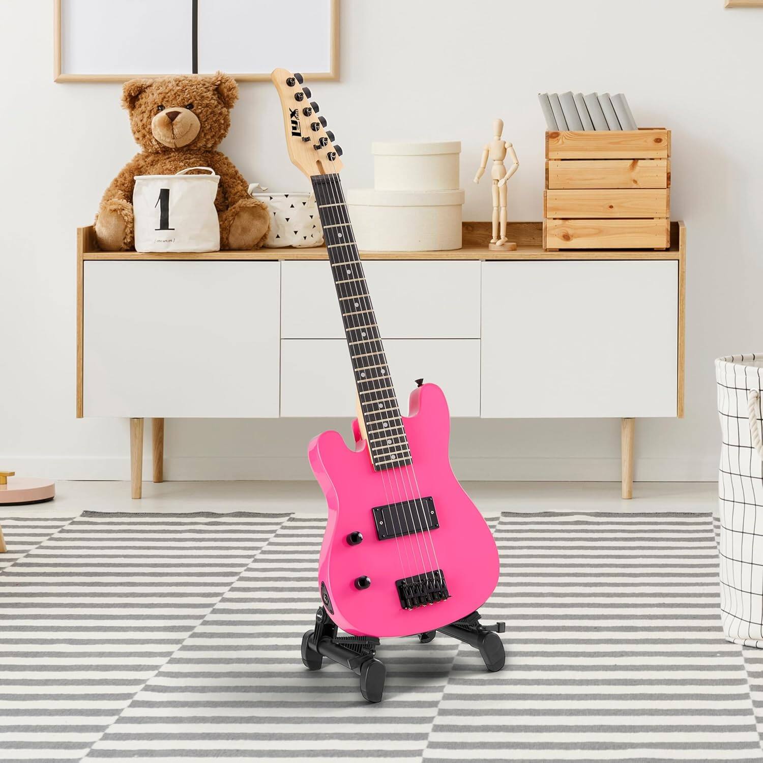 Alt View 7. Lyxpro - CS 30” Beginner Electric Guitar Kit with Guitar, Amp Cable, 6 Picks & More - Pink.