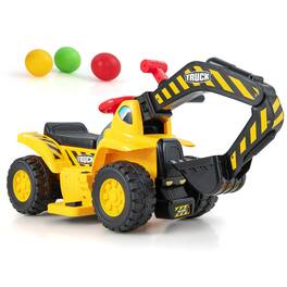 Costway - 6V Electric Kids Ride On Excavator Pretend Play Toy Tractor w/ Basketball Hoop For Kids Aged Over 3 Years - Yellow,Black