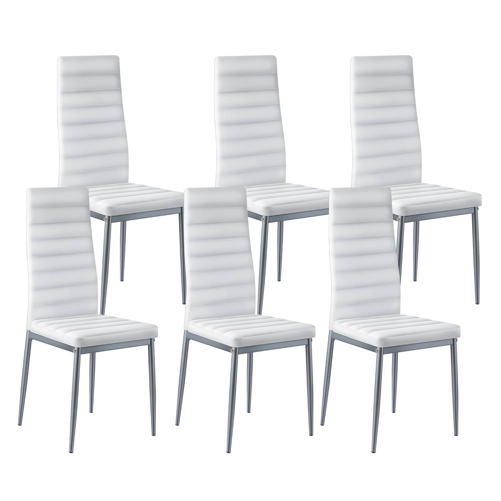 Front. VEVOR - Modern Dining Room Accent Chairs Set of 6, Upholstered Leather Side Chair for Dining Tables, Space-Saving Kitchen Table - White.