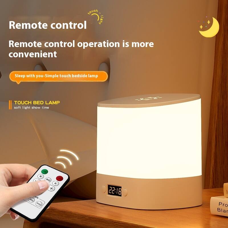 Remote control  
Remote control operation is more convenient  

Sleep with you - Simple touch bedside lamp  

TOUCH BED LAMP  
soft light show time  

22:18