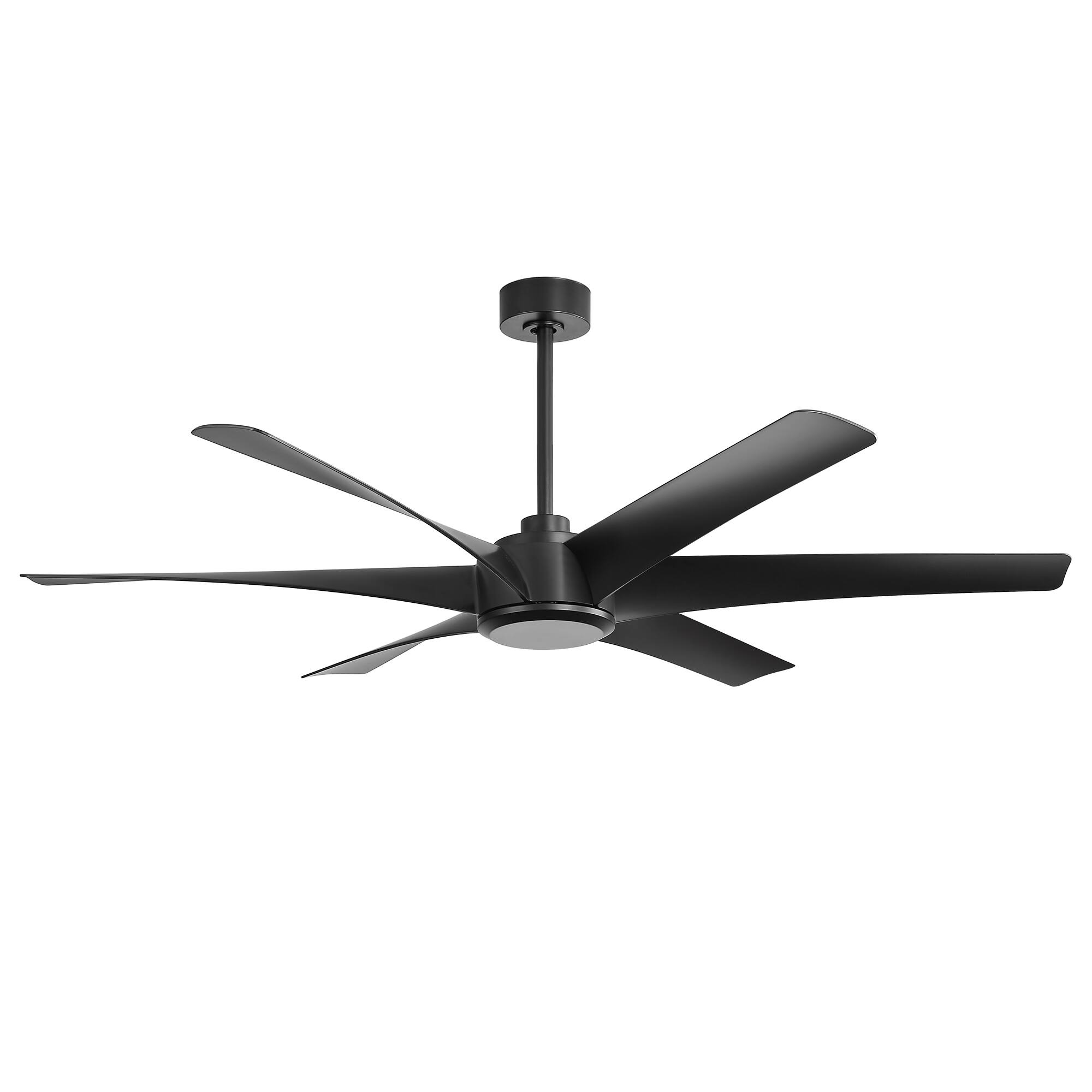 Angle. Breezary - 65" Large Indoor Ceiling Fan with Remote Control, 6 ABS Blades, 6-Speed DC Motor, 7"/12" Downrods, Light/No Light Option - Matte Black (Without Light).