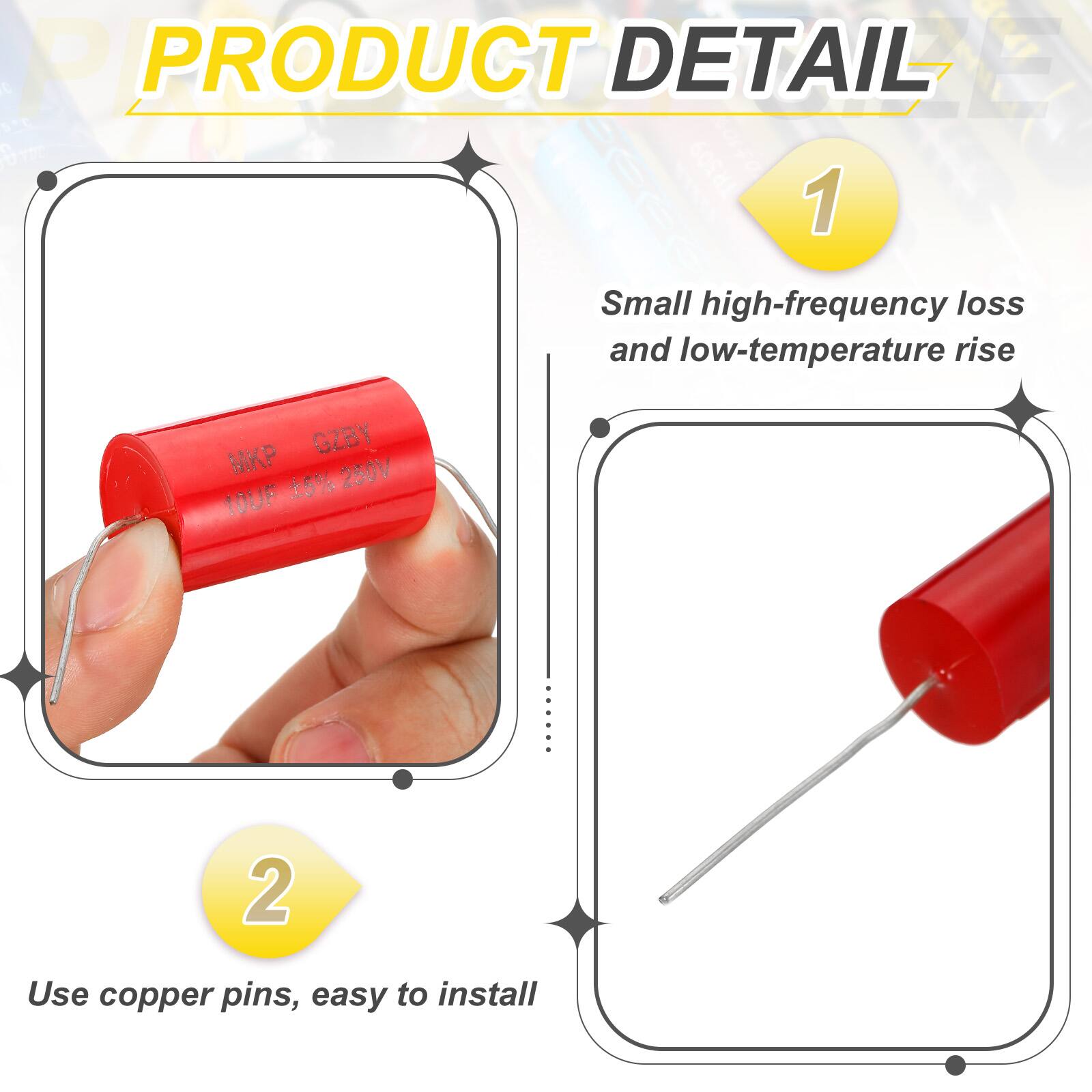 PRODUCT DETAIL

1. Small high-frequency loss and low-temperature rise

2. Use copper pins, easy to install

MKP GZBY 250V 10UF 5%