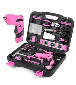 JETRANSPORT - 116pcs Pink Tool Kit With 3.6v Usb Cordless Small Drill Set For Women 116-PCS PINK TOOL KIT: A cordless - 143 Pcs