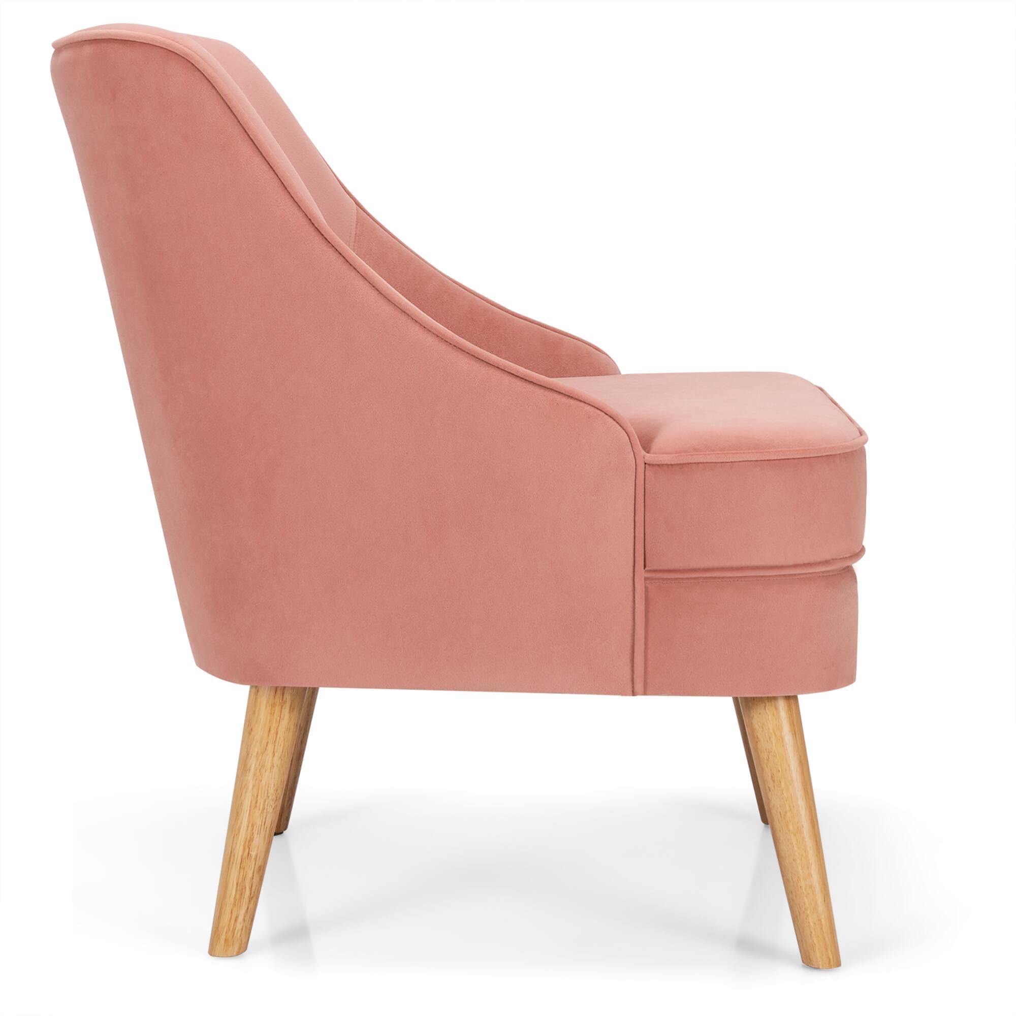 Alt View 18. Costway - Velvet Upholstered Accent Chair with Rubber Wood Legs - Pink.