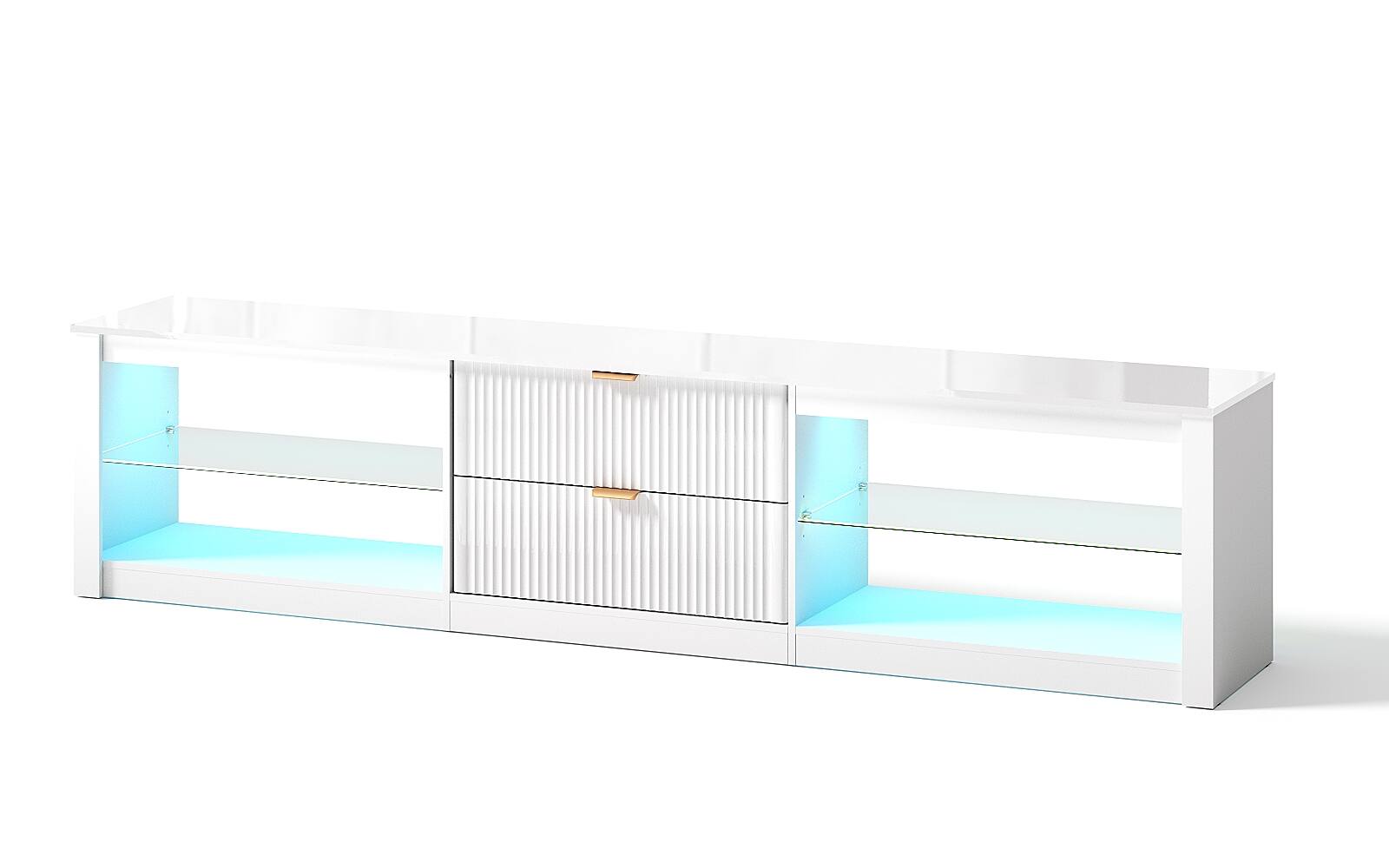 "Bestier - Modern LED TV Stand for TVs up to 75"", 2 Drawer Media Console Table with Open Storage Shelves for Living Room - Bright White" price history on PriceWatchPro