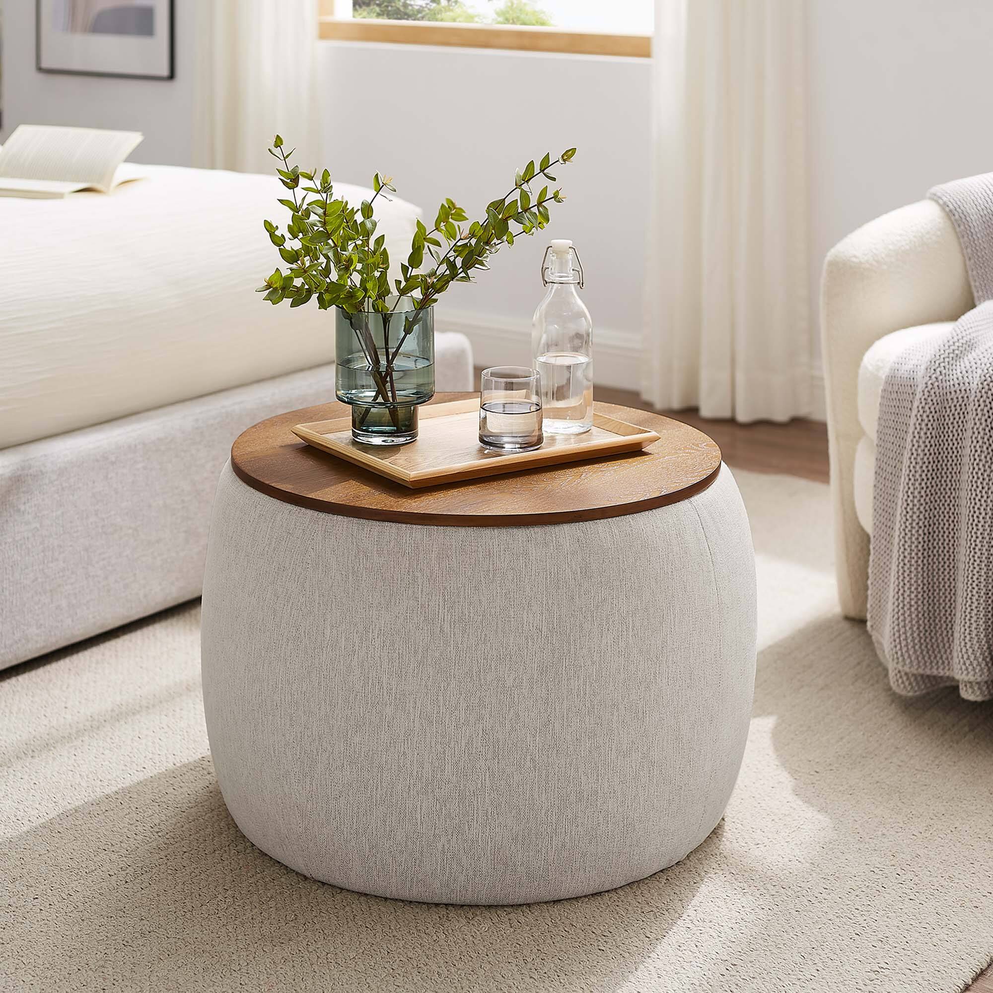 Alt View 1. Modway - Perla Woven Heathered Fabric Upholstered Storage Ottoman by Modway - Heathered Weave Ivory.