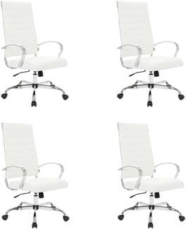 LeisureMod - Set of 4 Benmar Modern High Back Swivel Executive Office Chair with Adjustable Height and Chrome Finish Frame - White