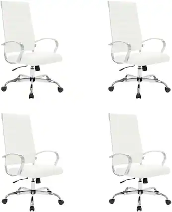 Front. LeisureMod - Set of 4 Benmar Modern High Back Swivel Executive Office Chair with Adjustable Height and Chrome Finish Frame - White.