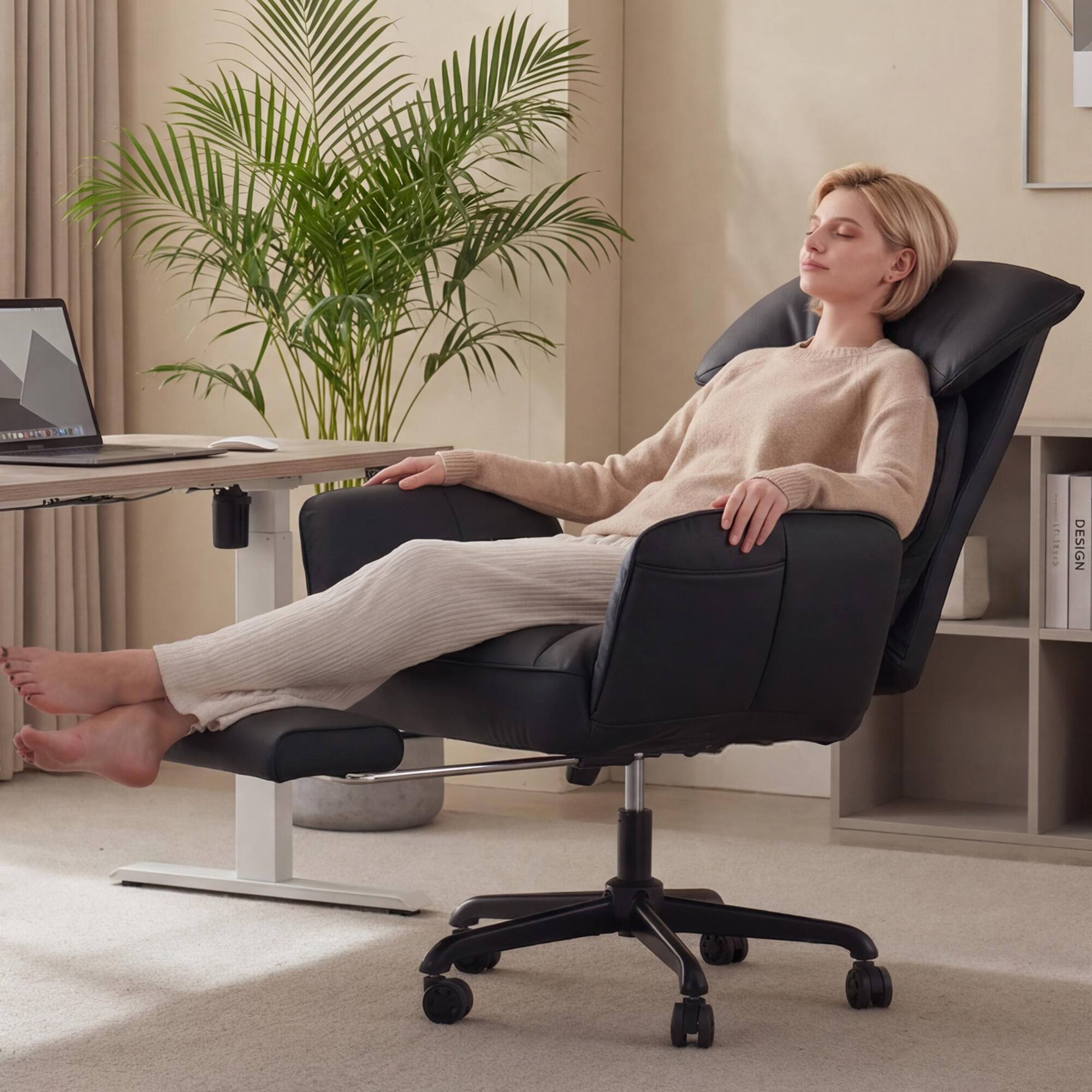 Alt View 3. Dowinx - Cross Legged Office Chair with Pivoting Armrests,Criss Cross Chair with Footrest and Reclining Backrest - Black.