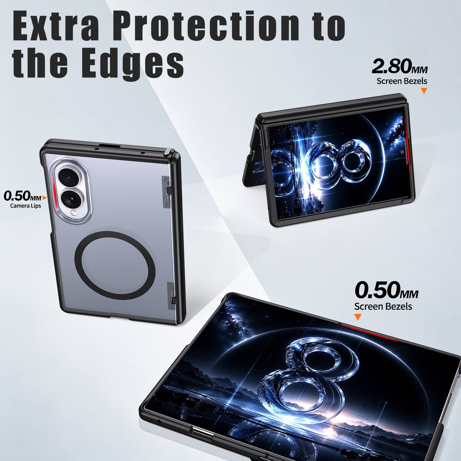 Extra Protection to the Edges  
2.80MM Screen Bezels  
0.50MM Camera Lips  
0.50MM Screen Bezels