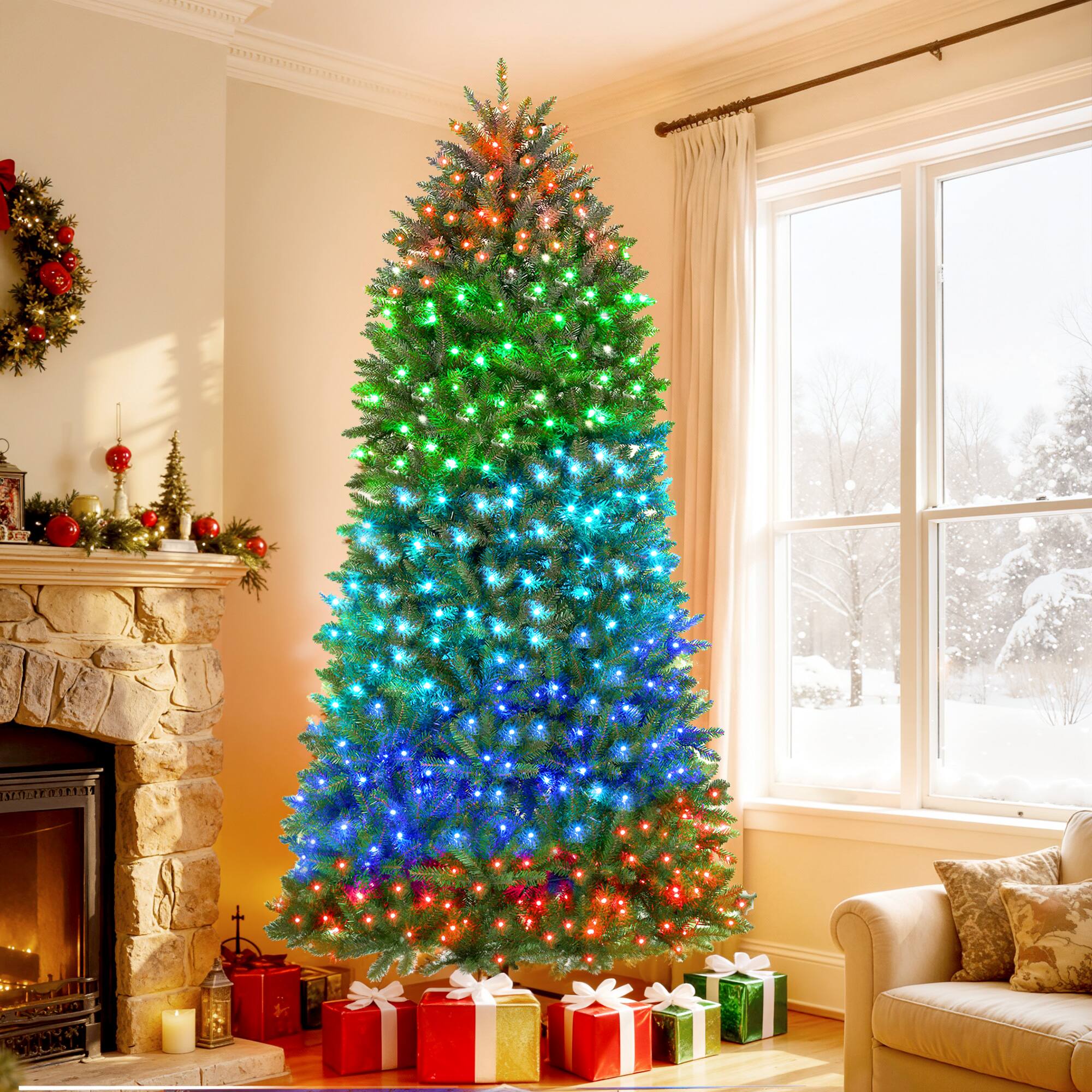 Alt View 1. Homcom - Smart Prelit Christmas Tree, Full-Spectrum RGB Dimmable LEDs, App & Remote Control, Wide Full Hinged - green.