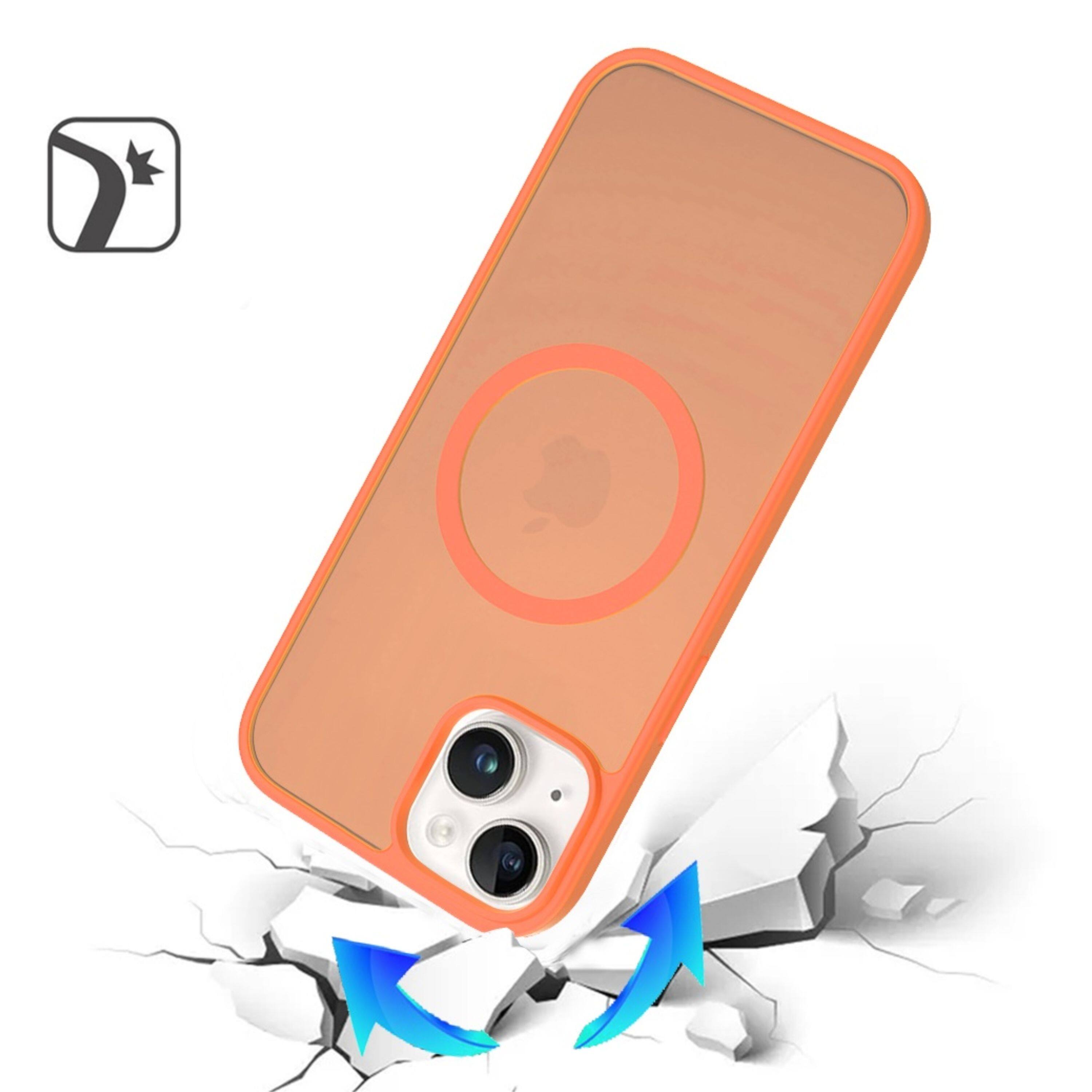Angle. Kitcheniva - Magnetic Circle Soft Touch Frosted Phone Case With 2 Pcs Tempered Glass For iPhone 15 Plus Cosmic Orange - Cosmic Orange.
