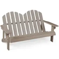 Costway 2 Person Adirondack Chair Kid Solid Wood Loveseat Backrest Arm Rest Patio - Gray - Front_Zoom