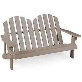Costway - 2 Person Adirondack Chair Kid Solid Wood Loveseat Backrest Arm Rest Patio - Gray