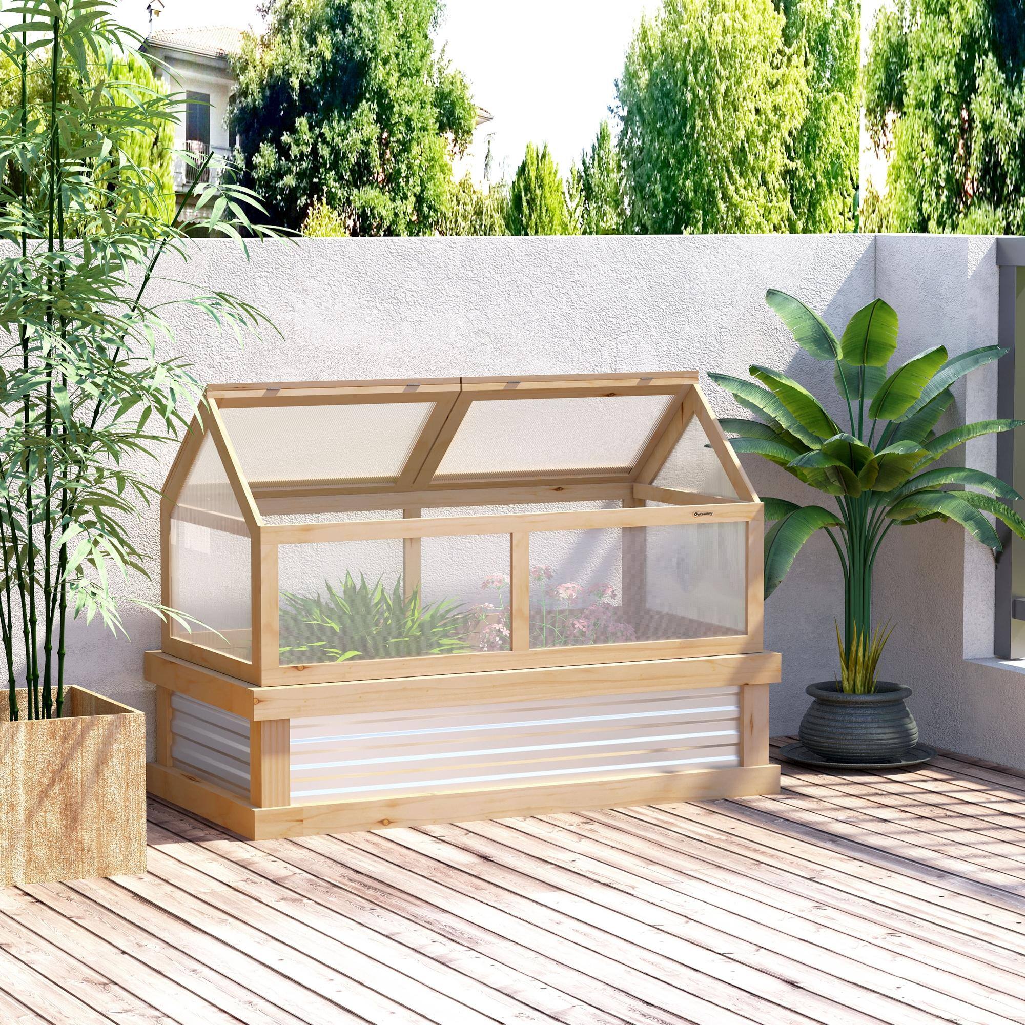 Alt View 1. Outsunny - Raised Garden Bed with Polycarbonate Greenhouse, Wooden Garden Cold Frame Greenhouse, 48" x 24" x 32".
