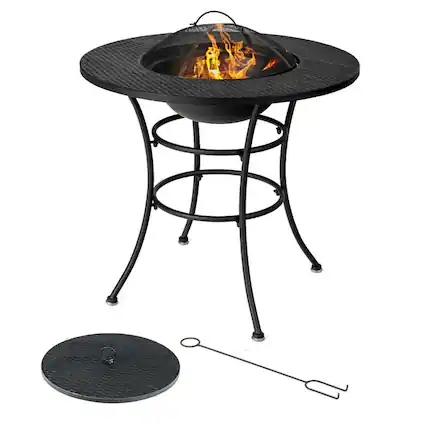 Front. SlickBlue - 4-in-1 Fire Pit – Includes Grill, BBQ Grate, Ice Bucket, and Dining Table for Outdoor Use - Black.