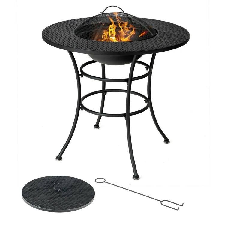 Front. SlickBlue - 4-in-1 Fire Pit – Includes Grill, BBQ Grate, Ice Bucket, and Dining Table for Outdoor Use - Black.