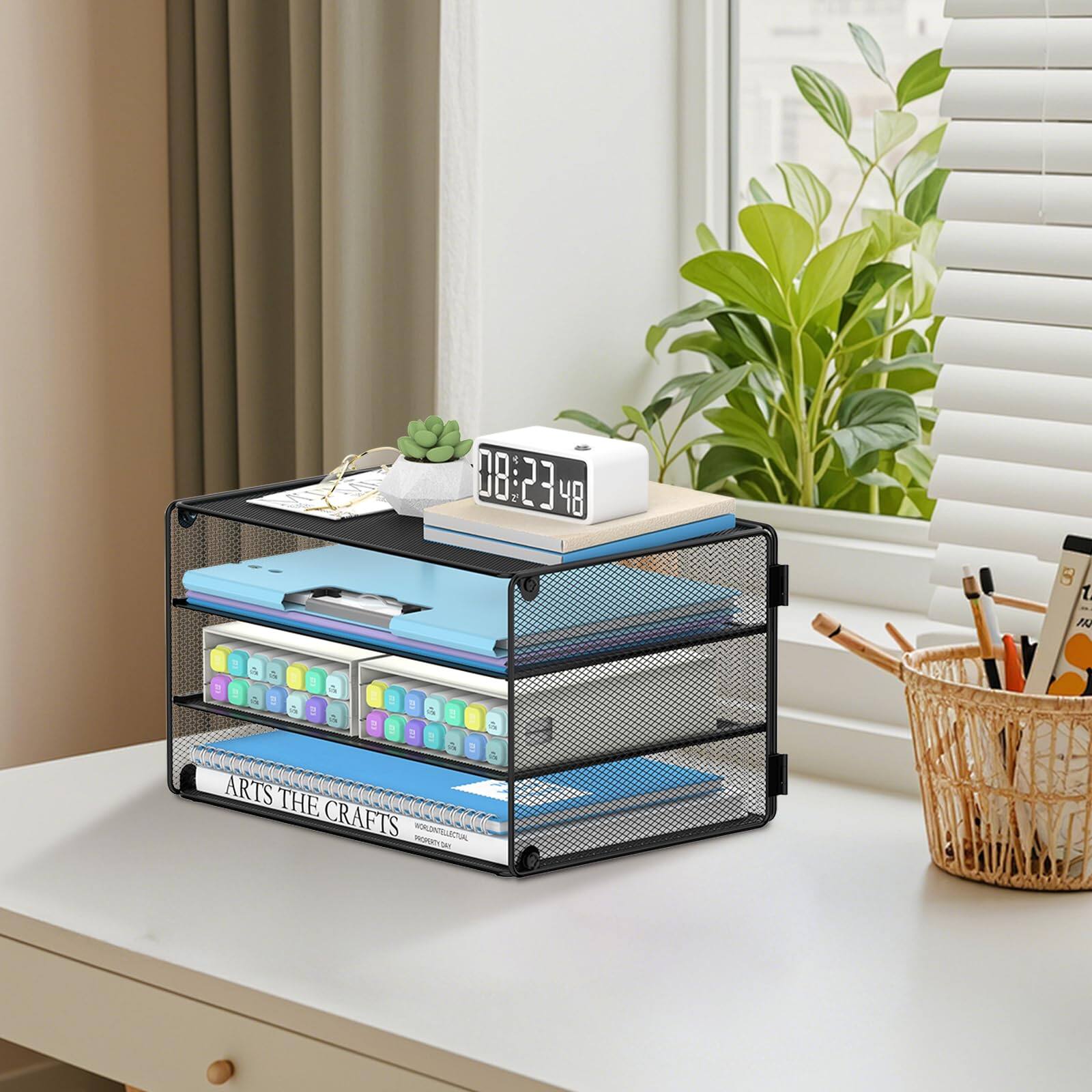 Paradigms Interiors 3 Tier Letter Tray Paper Organizer Mesh Metal Desk ...