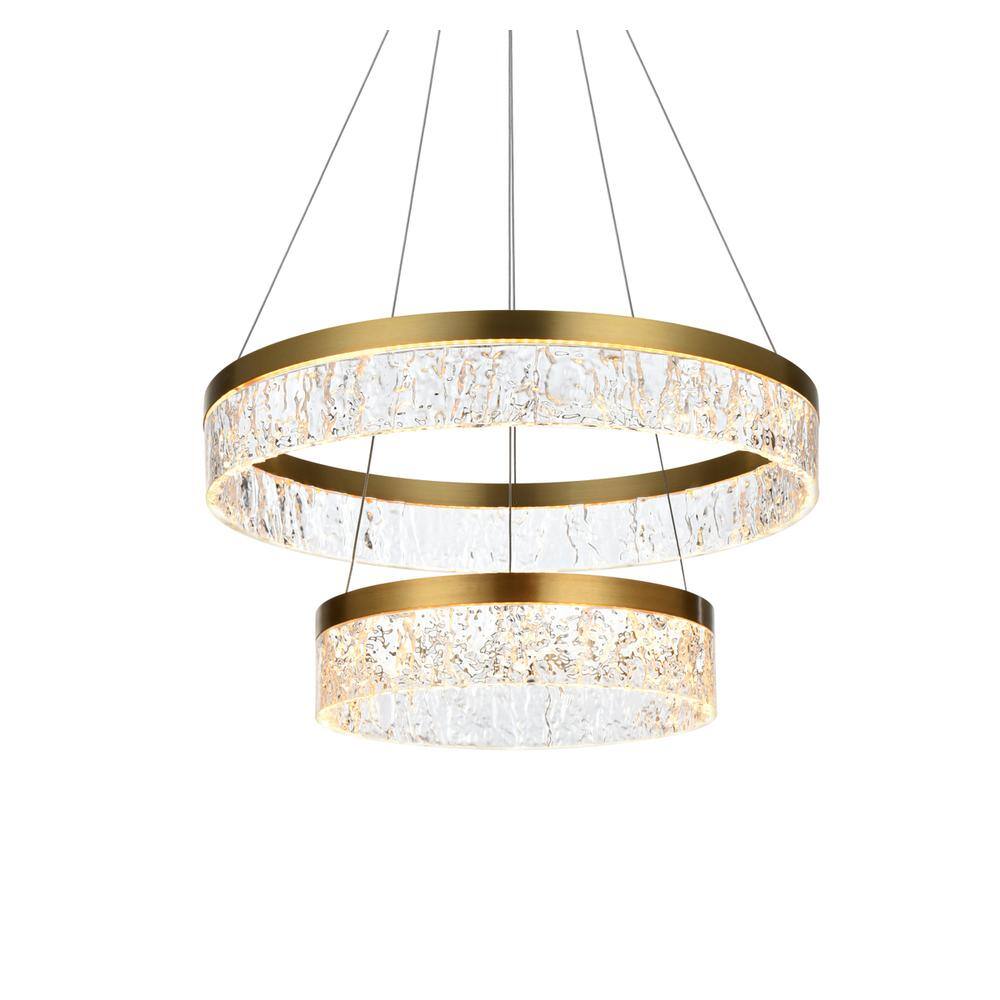 Left. Elegant Lighting - Linden 22 inch Adjustable LED chandelier in Satin Gold - Satin Gold.
