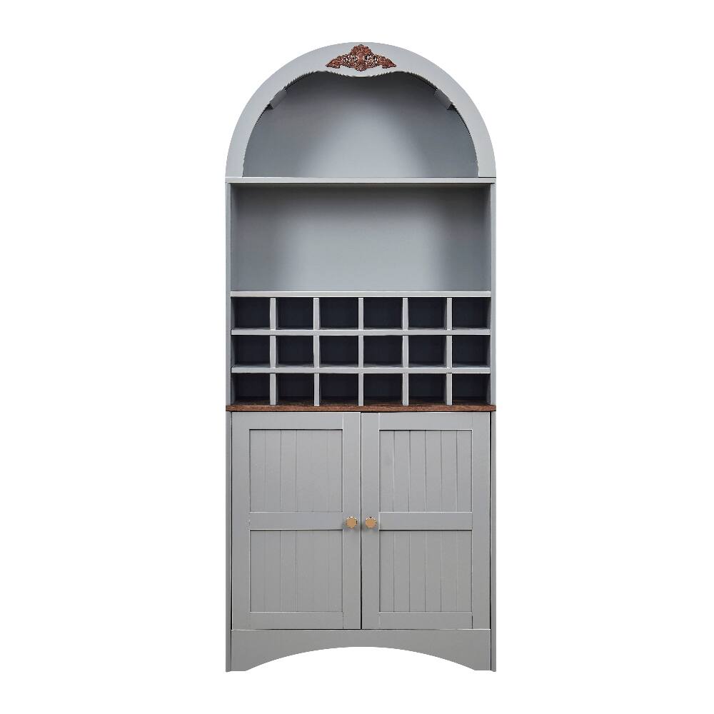 Alt View 8. Loheer - Loheer Arched Wood Wine Cabinet Freestanding Liquor Bar Cabinet with Adjustable Shelves Dark Gray - Dark Grey.
