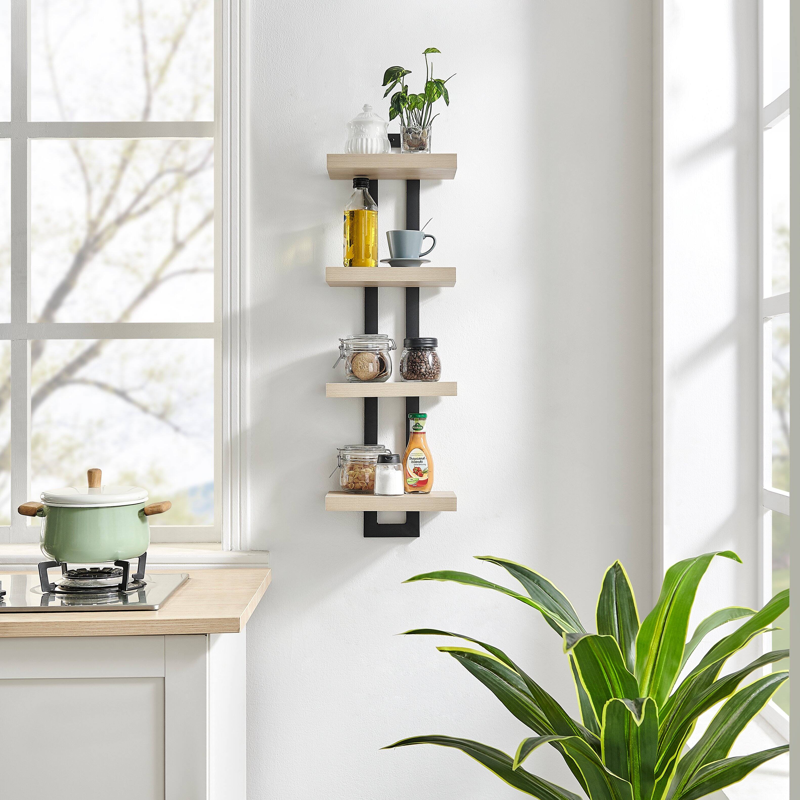 Alt View 1. Danya B - 4-Tier Ladder Bracket Wall Shelves - Black Metal and White Birch Finish - White Birch.