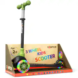 Campior - Black Green Mini 3 Wheel Scooter Kids Lean to Steer LED Wheels Adjustable Handlebar Ages 2 Up - Black & Green