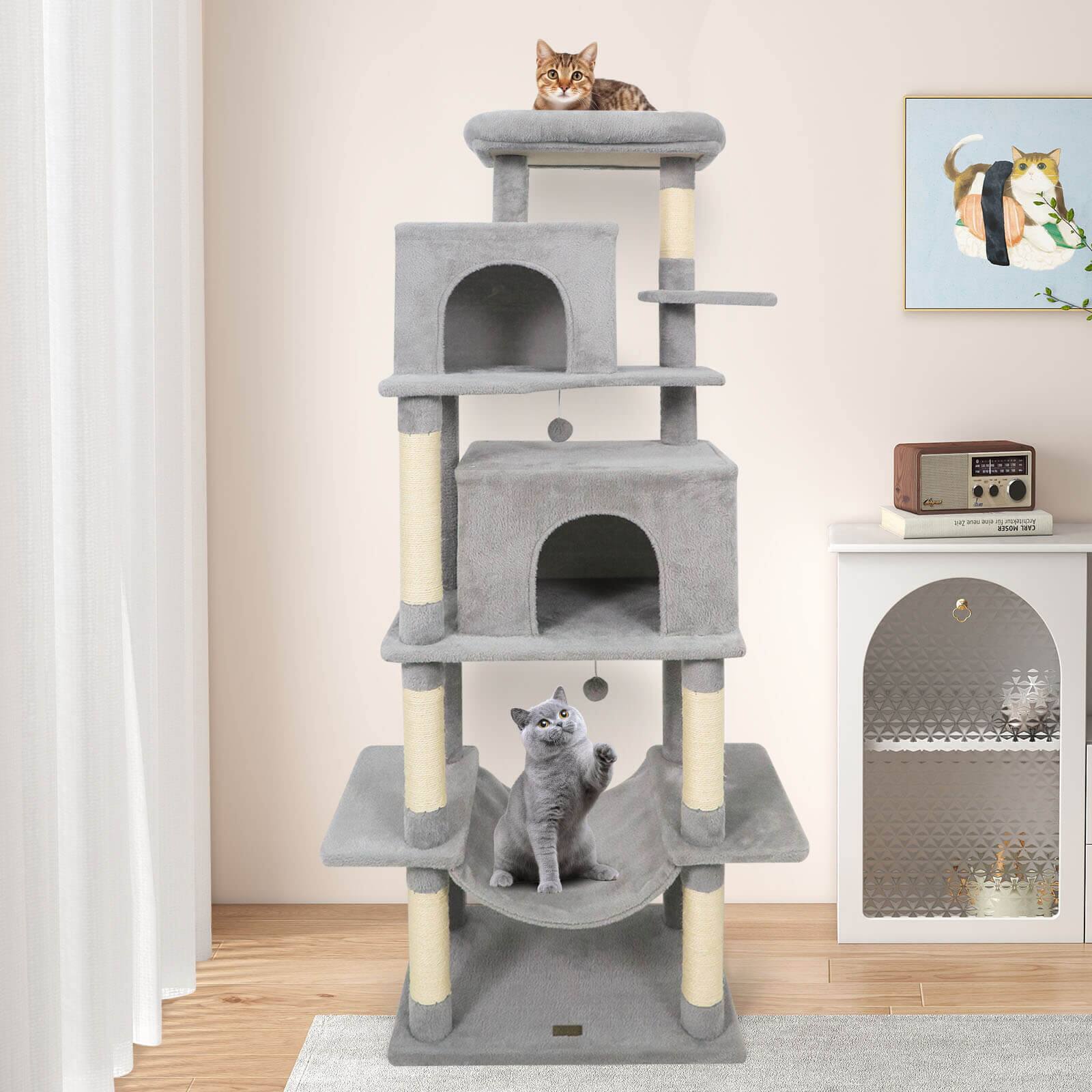 Alt View 2. Costway - Costway 70" Large Cat Tree for Indoor Cats with Plush Top Perch, Dual large Condos, Hammock.