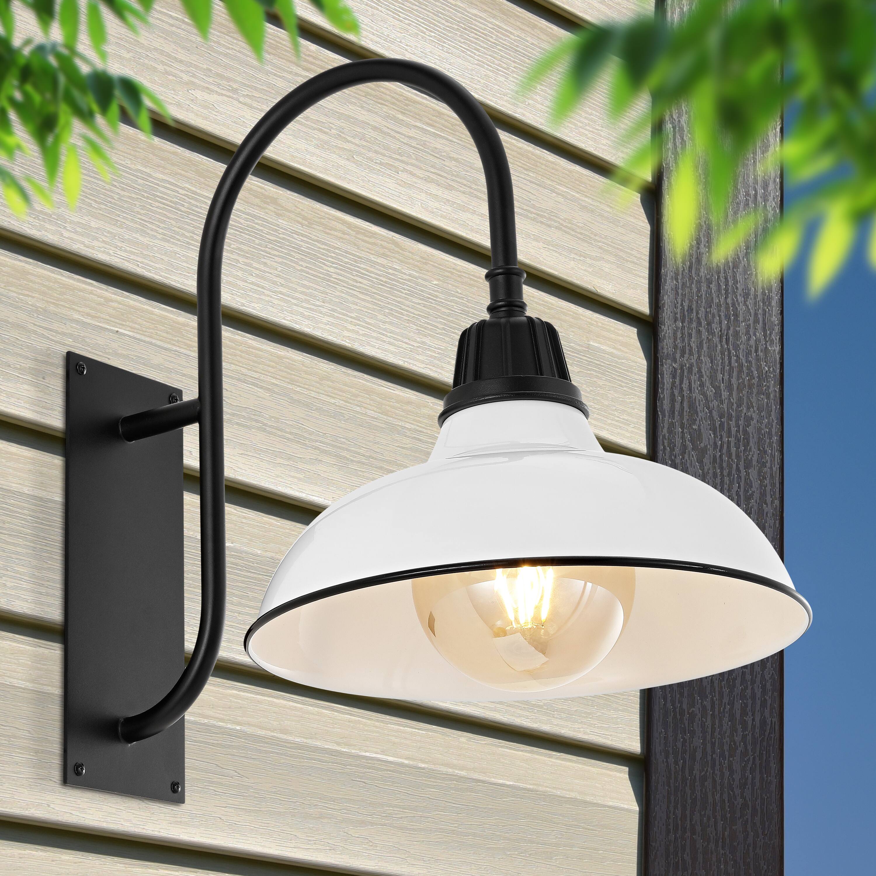 Alt View 7. Jonathan Y - Stanley 12.25" 1-Light Farmhouse Industrial Indoor/Outdoor Iron LED Gooseneck Arm Outdoor Sconce, White - White/Black.
