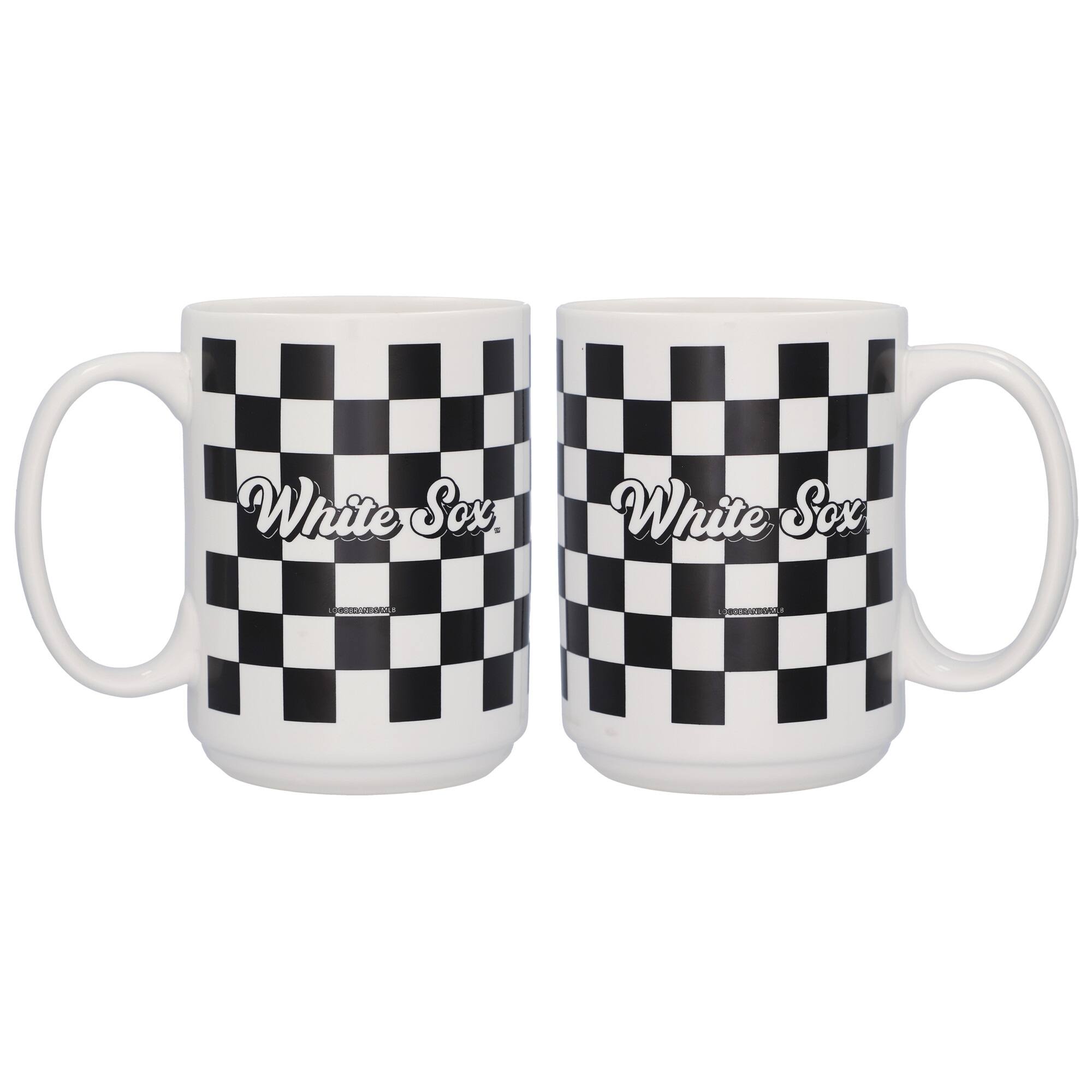 Logo Brands - Chicago White Sox 2-Pack 15oz. Checkered Wordmark Mug Set - Multicolor