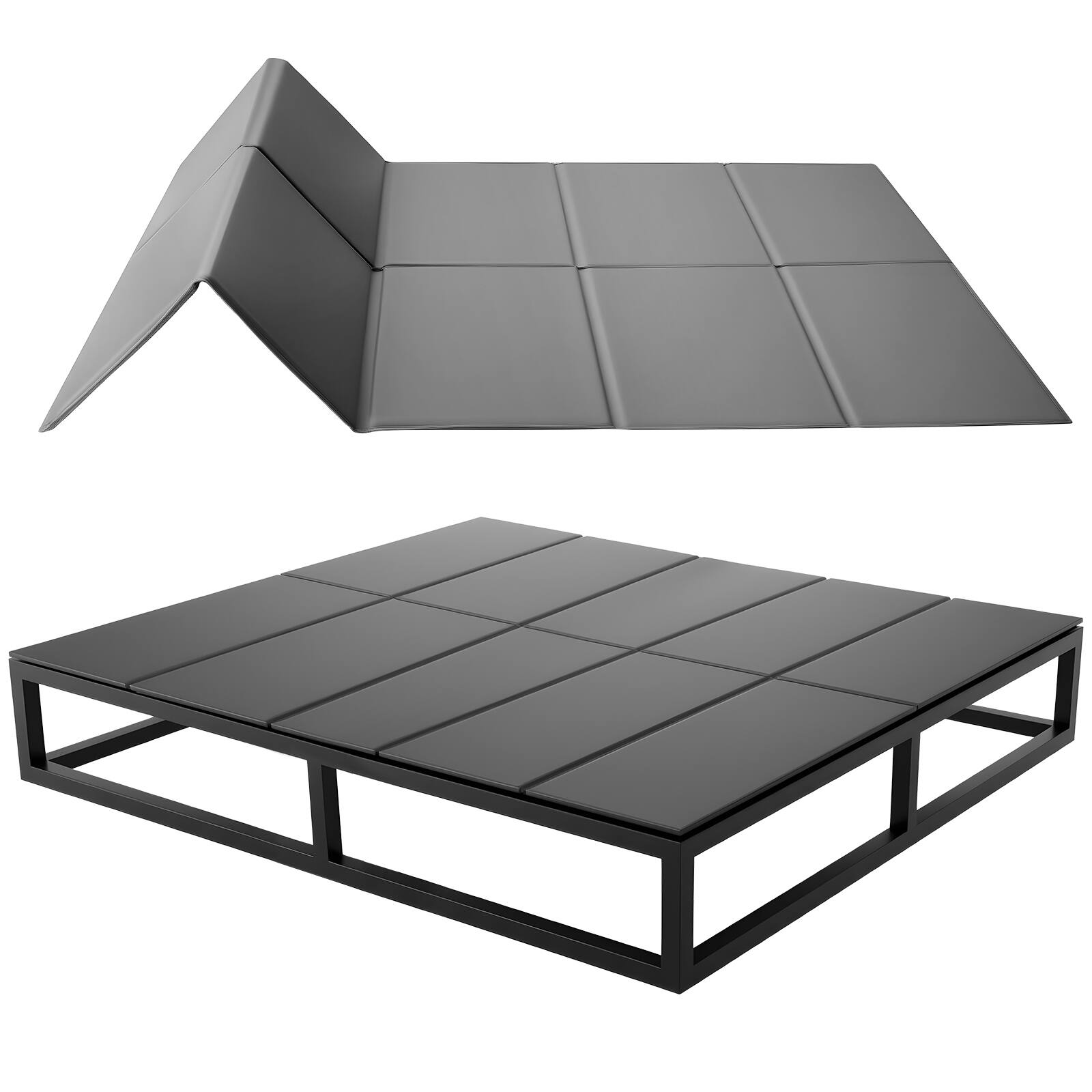 Front. VEVOR - Bunkie Board, Cal King Size 72.4 x 83.8 in, Foldable Bed Board Under Mattress with Hook-and-Loop Straps, PP Core - Gray.