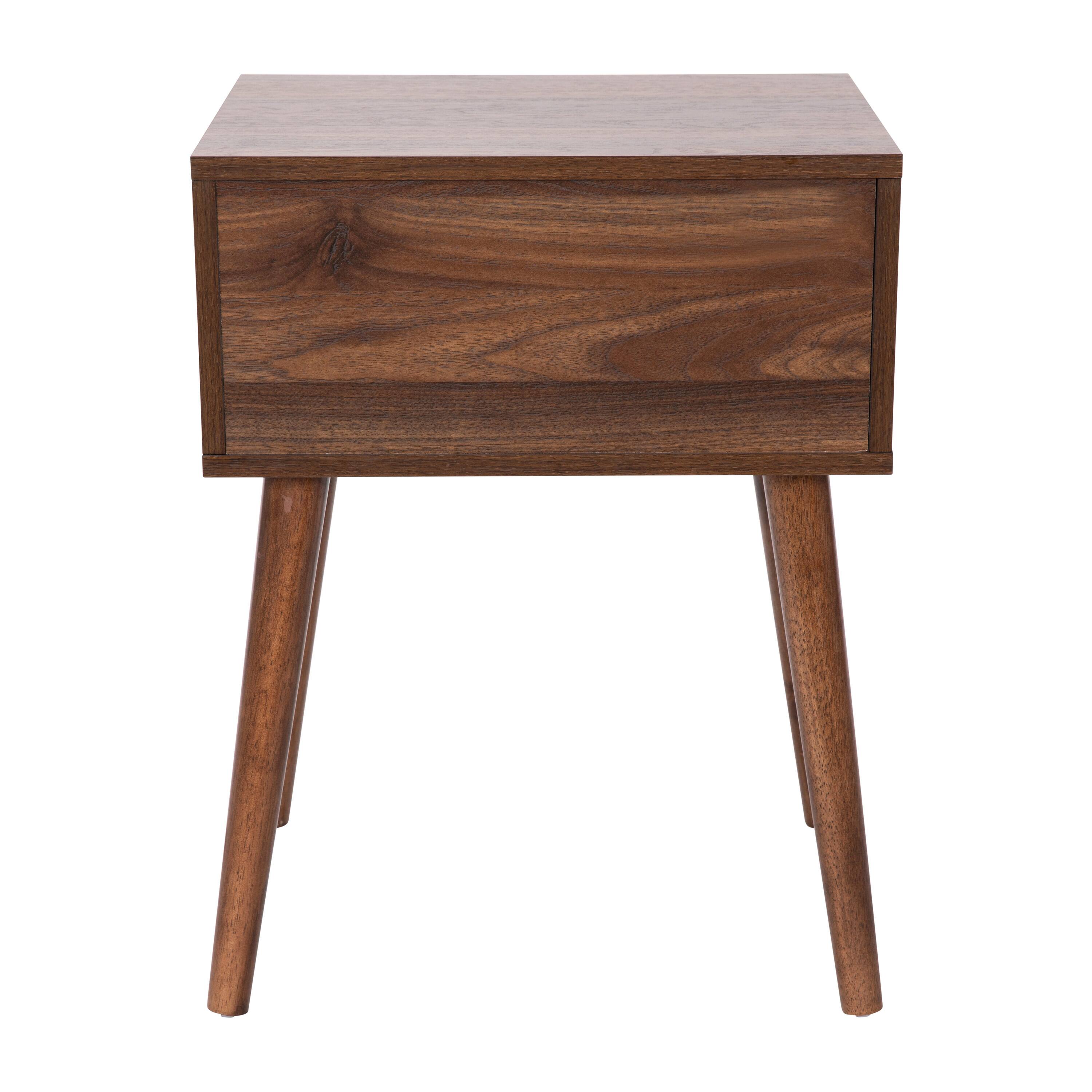 Alt View 7. Emma + Oliver - Beverly Mid-Century Modern Wooden Night Stand with Soft Close Drawer and Sleek Tapered Legs with Protective Floor Glides - Dark Walnut.