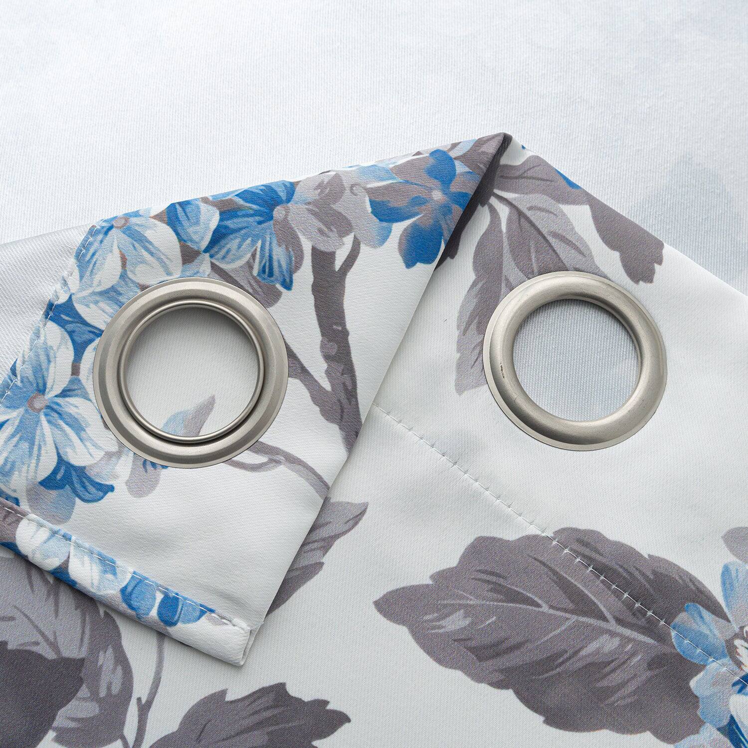 Back. Olivia Gray - Olivia Gray 100% Polyester 200 GSM Hydrangea Printed Blackout Grommet Curtain Panel 54" x 84" Blue - Blue.